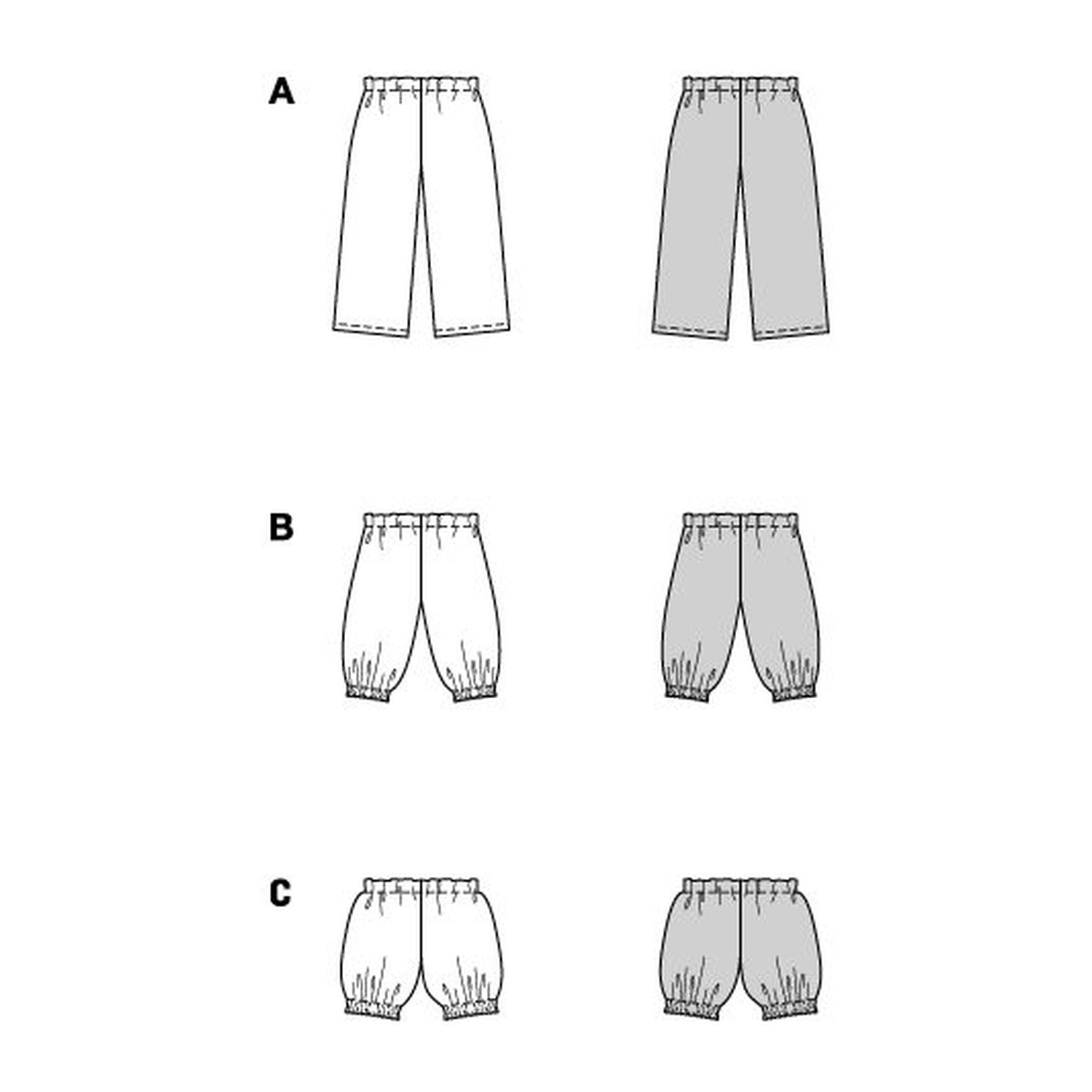 burda style Schnittmuster 9202: Babyhosen und Shorts, Technische Zeichnung