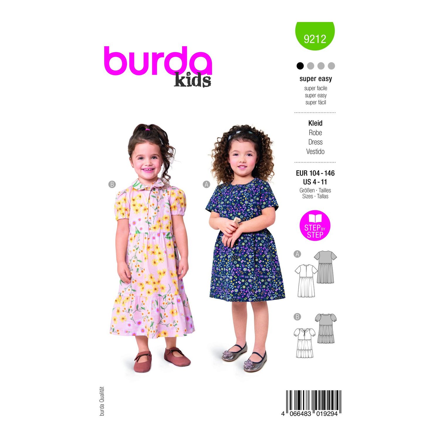 burda style Schnittmuster 9212: Kinderkleid mit Bubikragen, Modellfoto 1