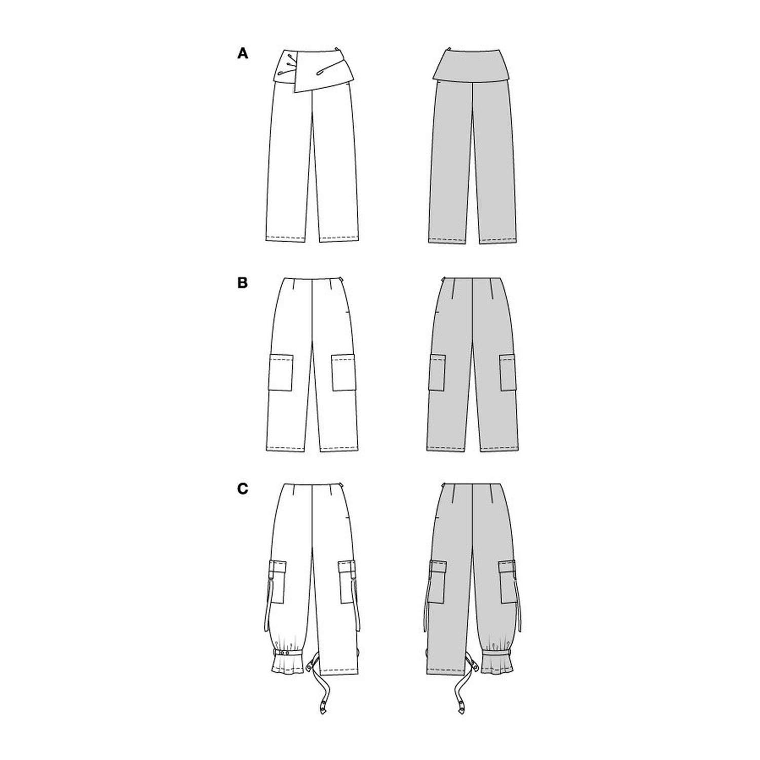 burda style Schnittmuster 5663: Cargohose und weite Hosen, Technische Zeichnung