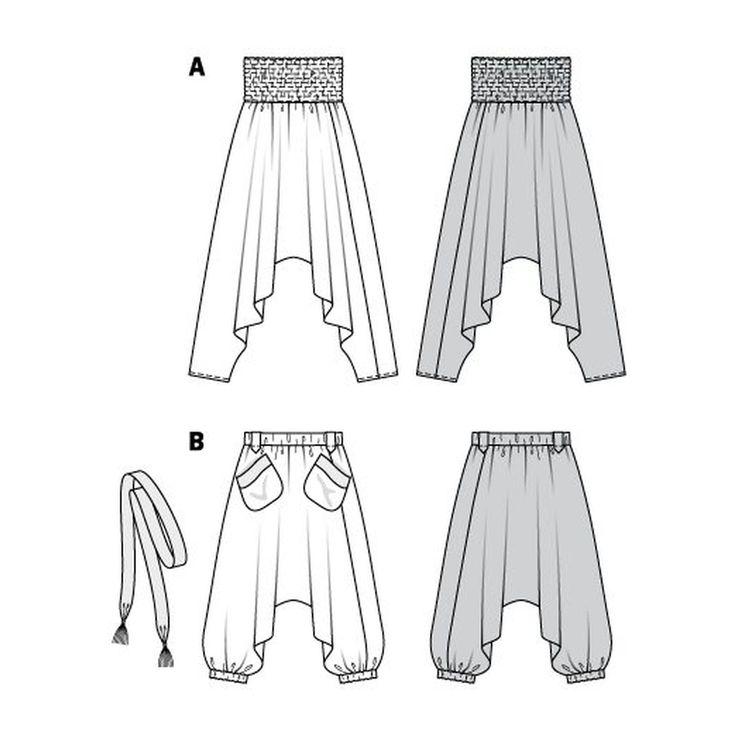 burda style Schnittmuster 6316: Sarouelhose mit Gummizug, Technische Zeichnung