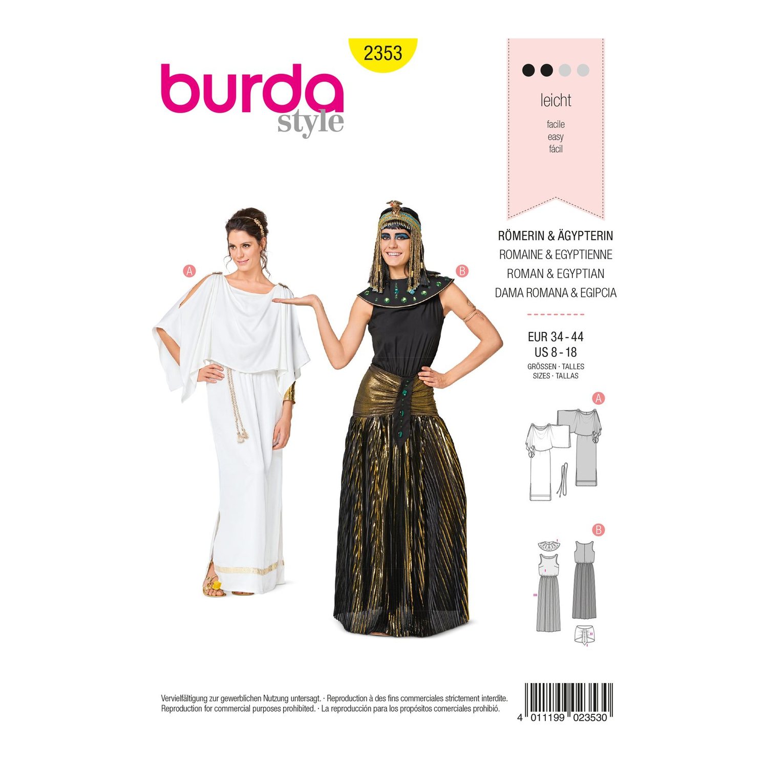 burda style Schnittmuster 2353: Kostüme Römerin und Ägypterin, Vorderseite der Schnittmustertüte
