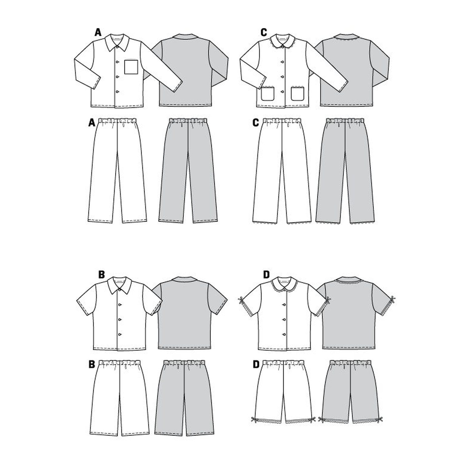 burda style Schnittmuster 9747: Schlafanzug mit Knopfleiste, Technische Zeichnung