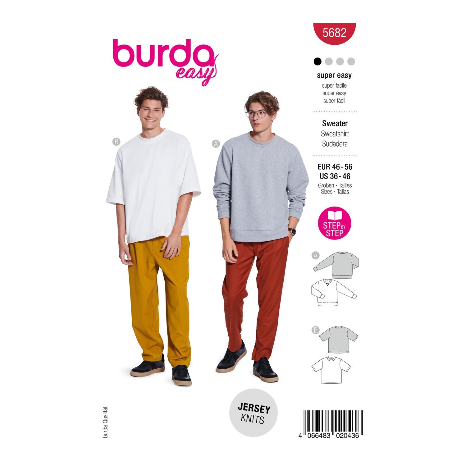 burda style Schnittmuster 5682: Herren-Sweatshirt und T-Shirt, Modellfoto 1