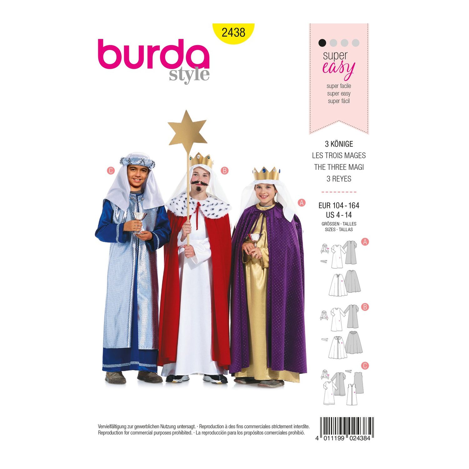 burda style Schnittmuster 2438: Kostüm für Sternsinger, Vorderseite der Schnittmustertüte