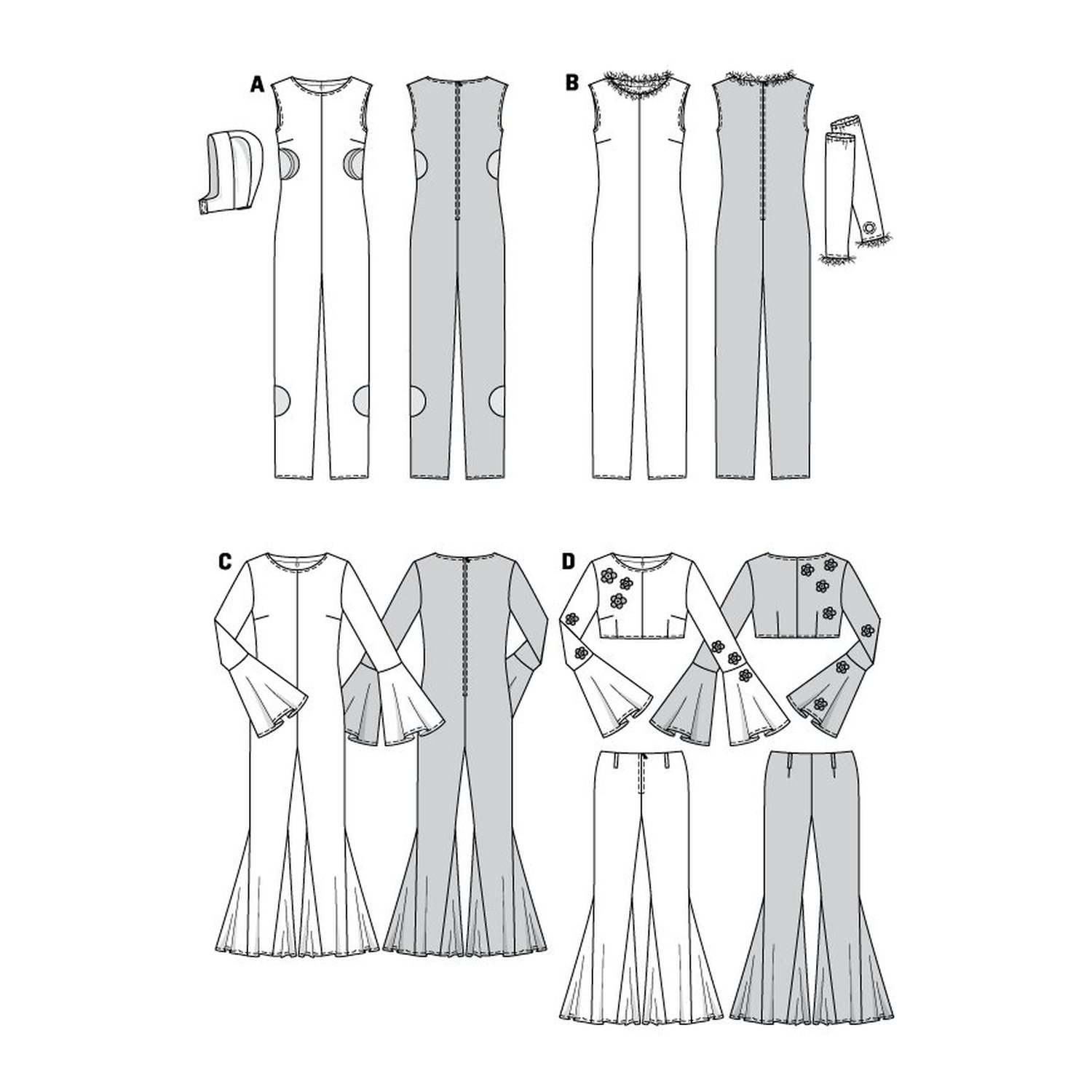 burda style Schnittmuster 2511: Kostüm-Overall für Damen, Technische Zeichnung