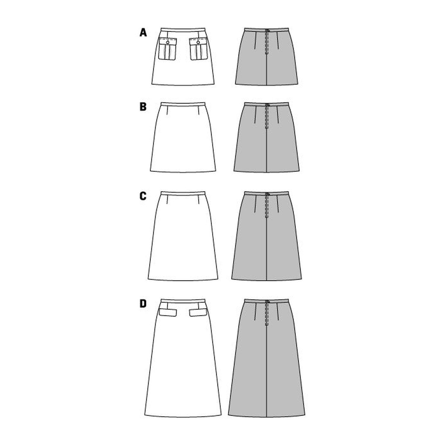 burda style Schnittmuster 6682: Leicht ausgestellter Rock, Technische Zeichnung