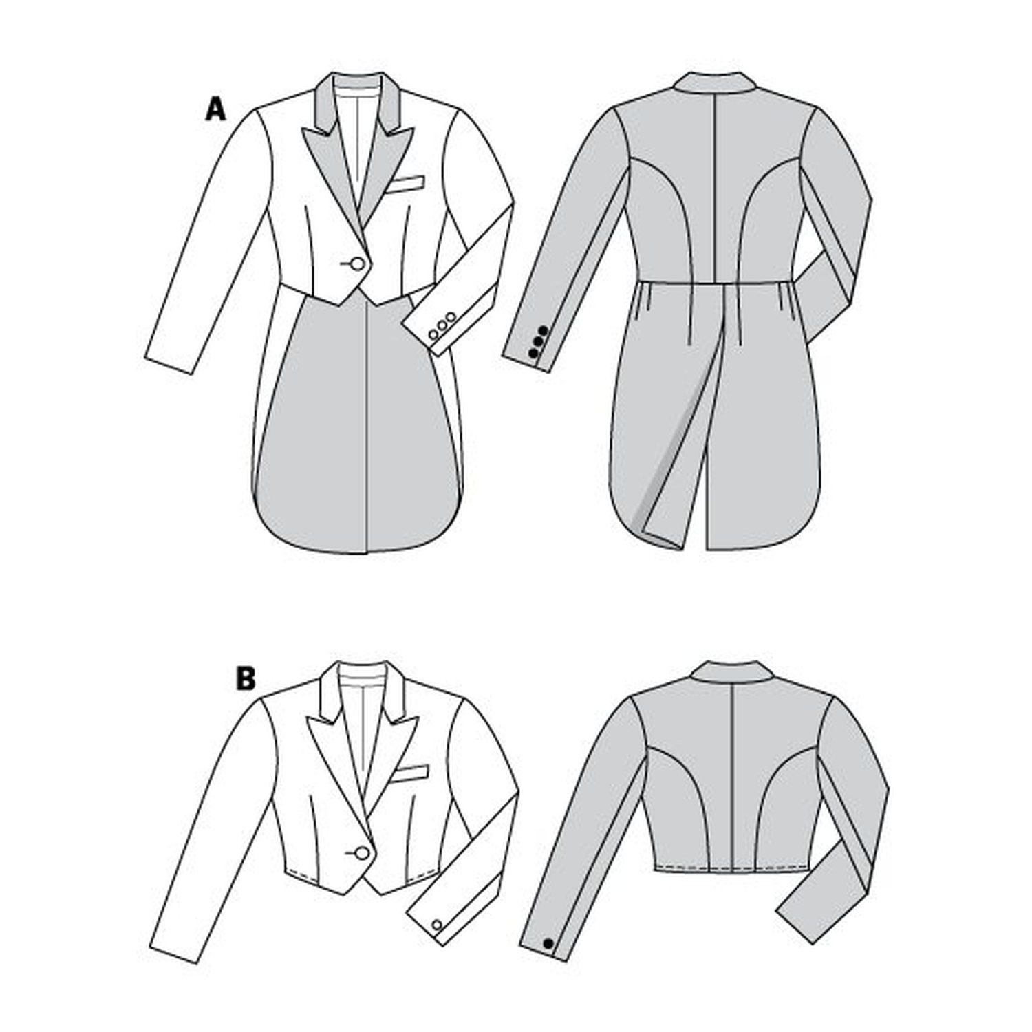 burda style Schnittmuster 2529: Varieté-Jacken für Damen, Technische Zeichnung