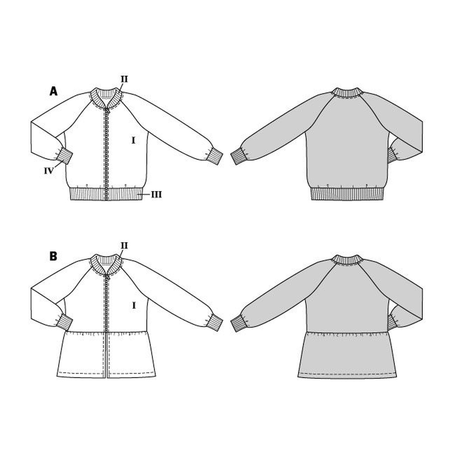 burda style Schnittmuster 9237: Sweatblouson mit Raglanärmeln, Technische Zeichnung