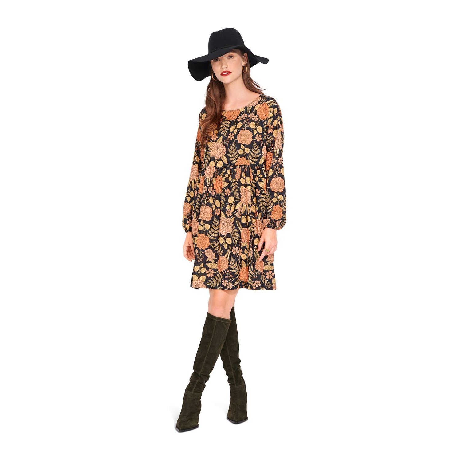 burda style Schnittmuster 6055: Hängerkleid mit eingereihtem Rock, Modellfoto 3