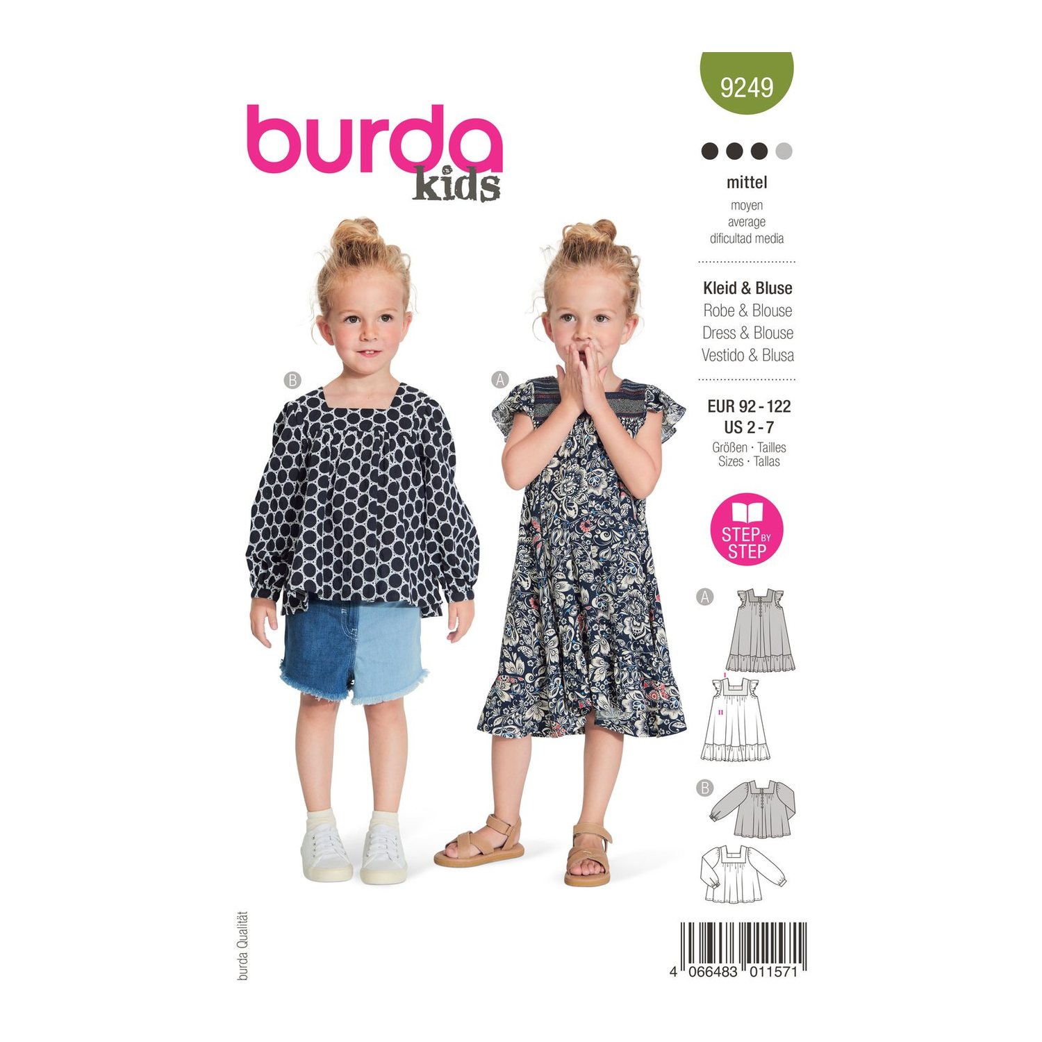 burda style Schnittmuster 9249: Kleid und Bluse mit Eckausschnitt, Modellfoto 1