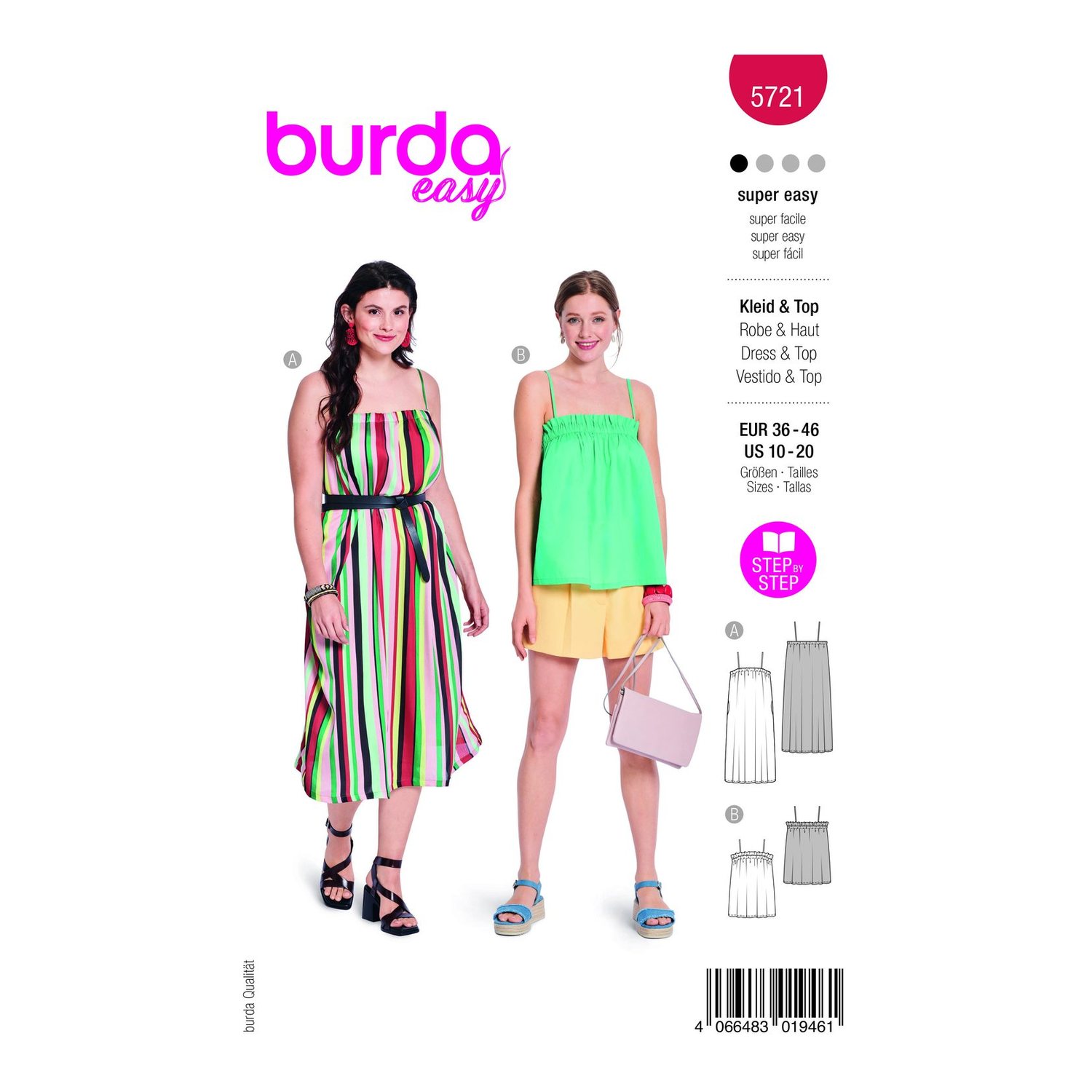 burda style Schnittmuster 5721: Trägerkleid und Top, Modellfoto 1