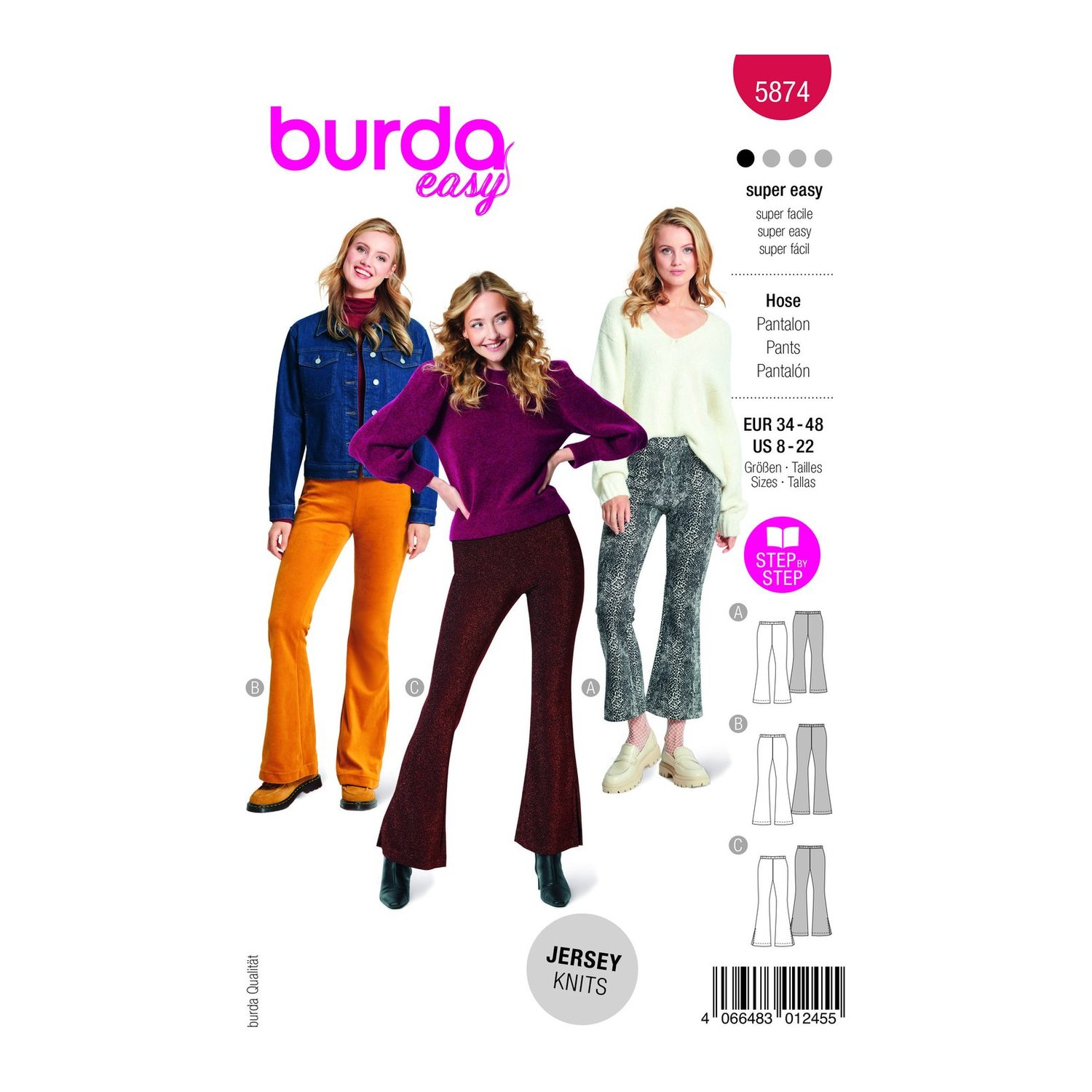burda style Schnittmuster 5874: Schlaghose mit Gummibund, Modellfoto 1