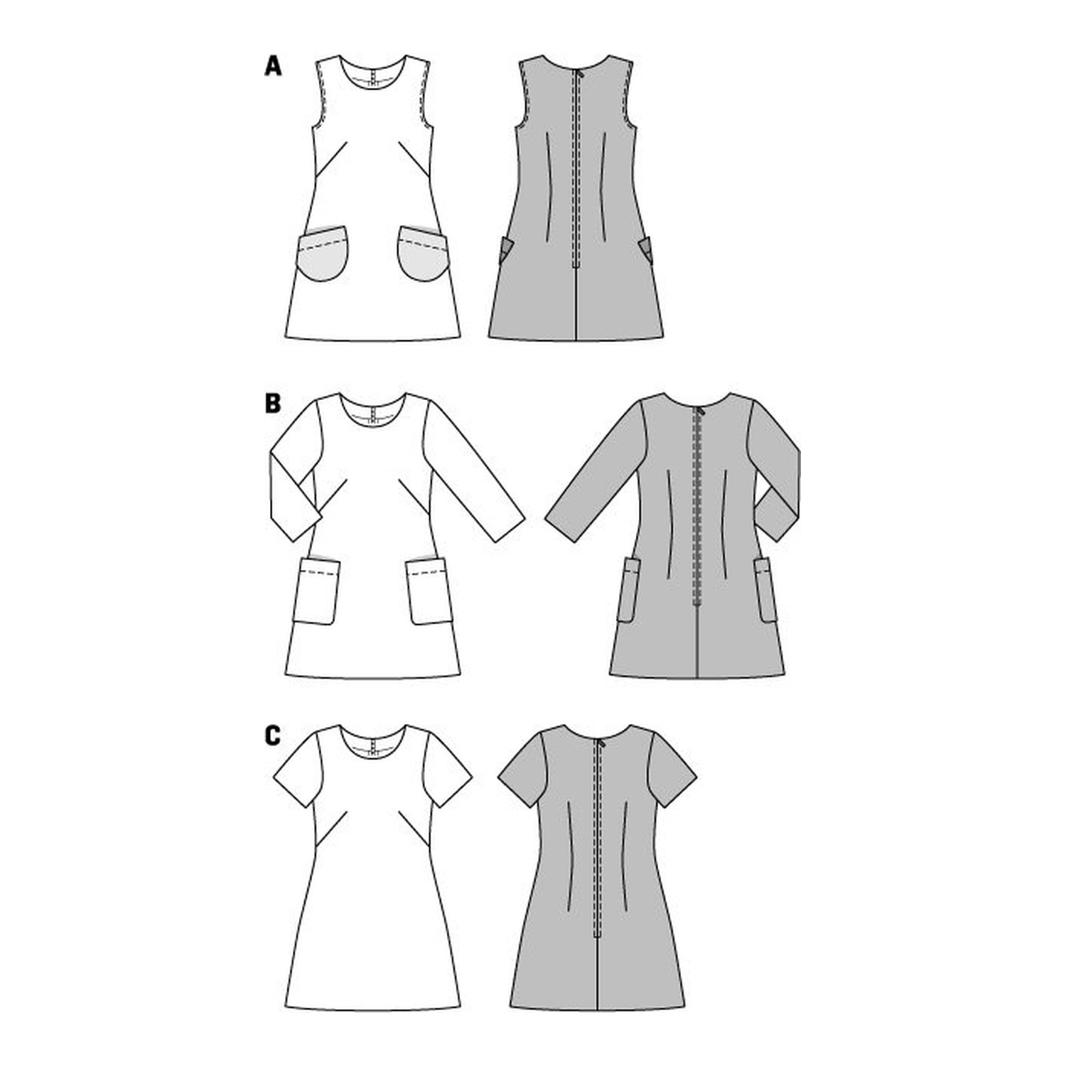 burda style Schnittmuster 6721: Unkompliziertes Kleid mit Ärmelvarianten, Technische Zeichnung