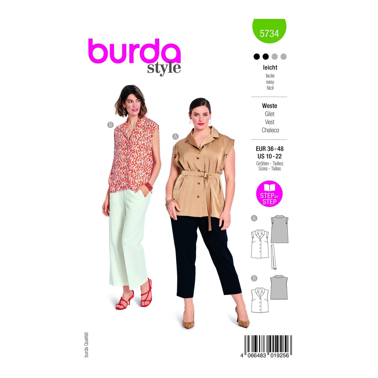 burda style Schnittmuster 5734: Weste und Bluse mit Reverskragen, Modellfoto 1