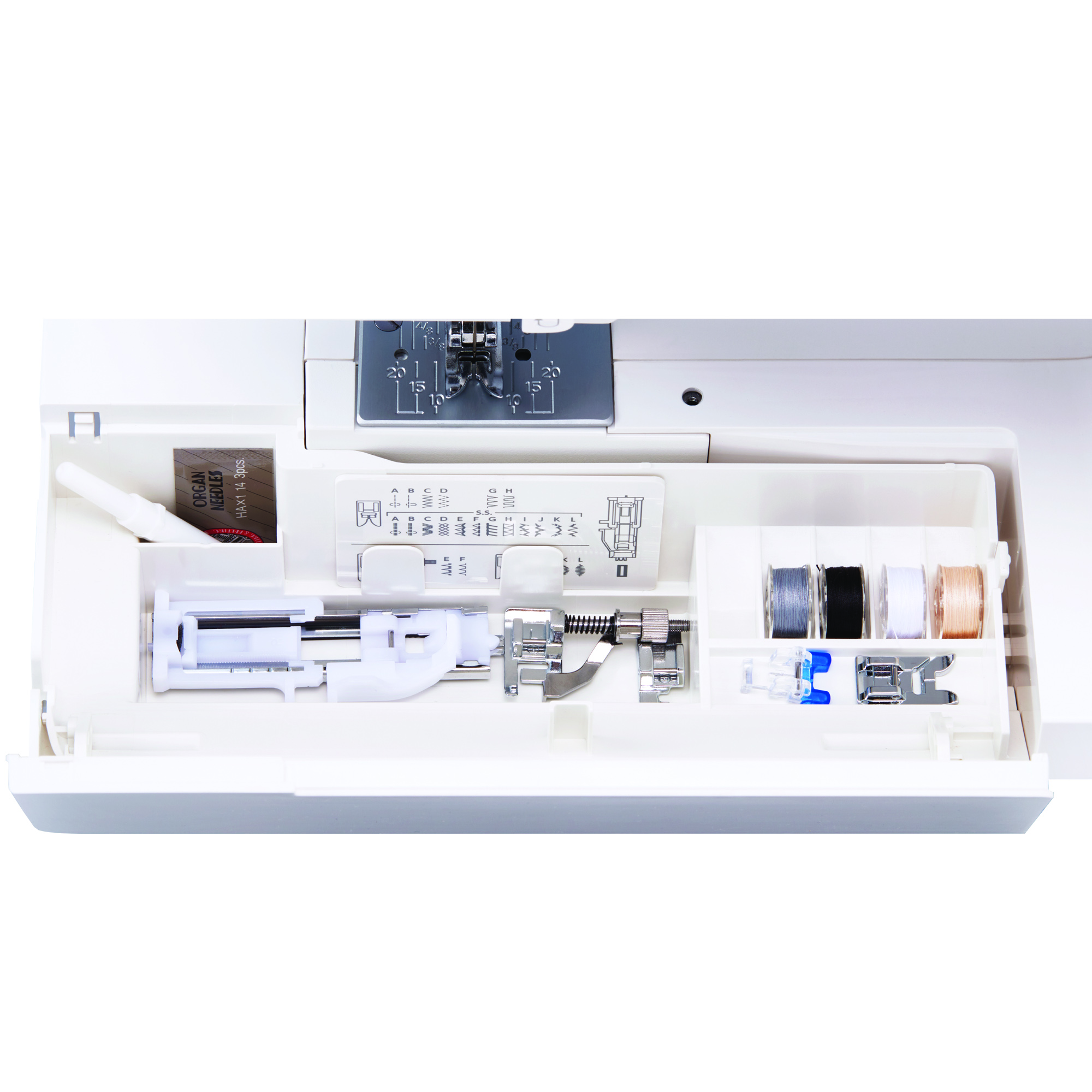 Janome 1522DG: Zubehörfach und Freiarm