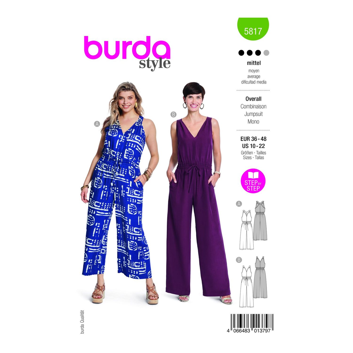 burda style Schnittmuster 5817: Overall und Seidenjumpsuit, Modellfoto 1