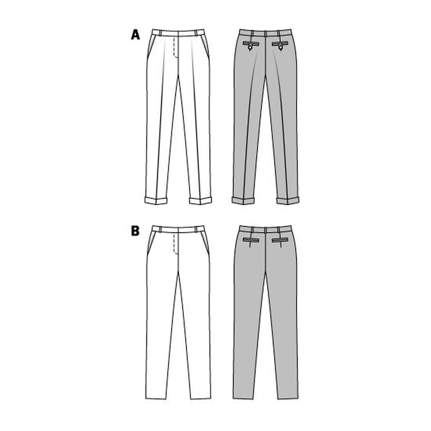 burda style Schnittmuster 6689: Schmale Hose mit Formbund, Technische Zeichnung