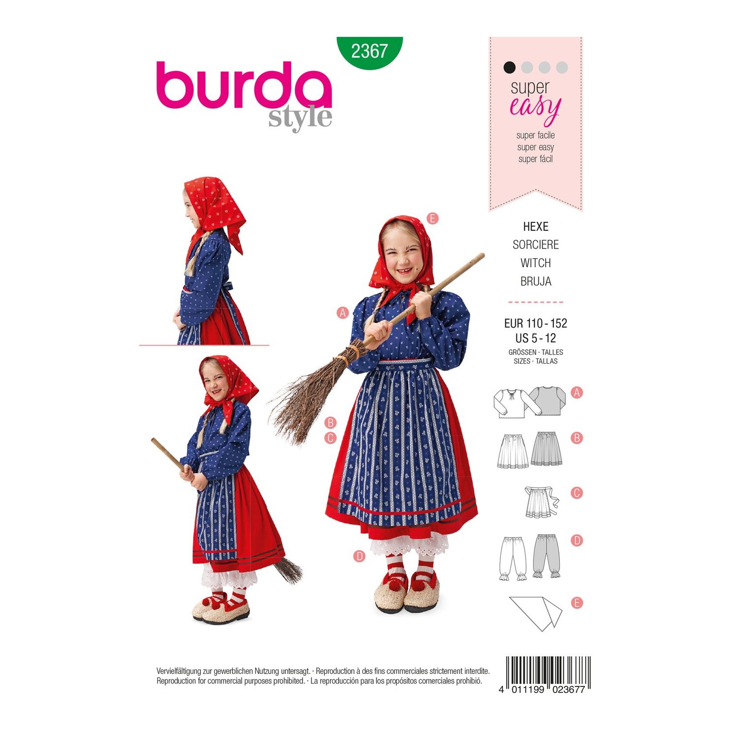 burda style Schnittmuster 2367: Hexenkostüm für Kinder, Vorderseite der Schnittmustertüte