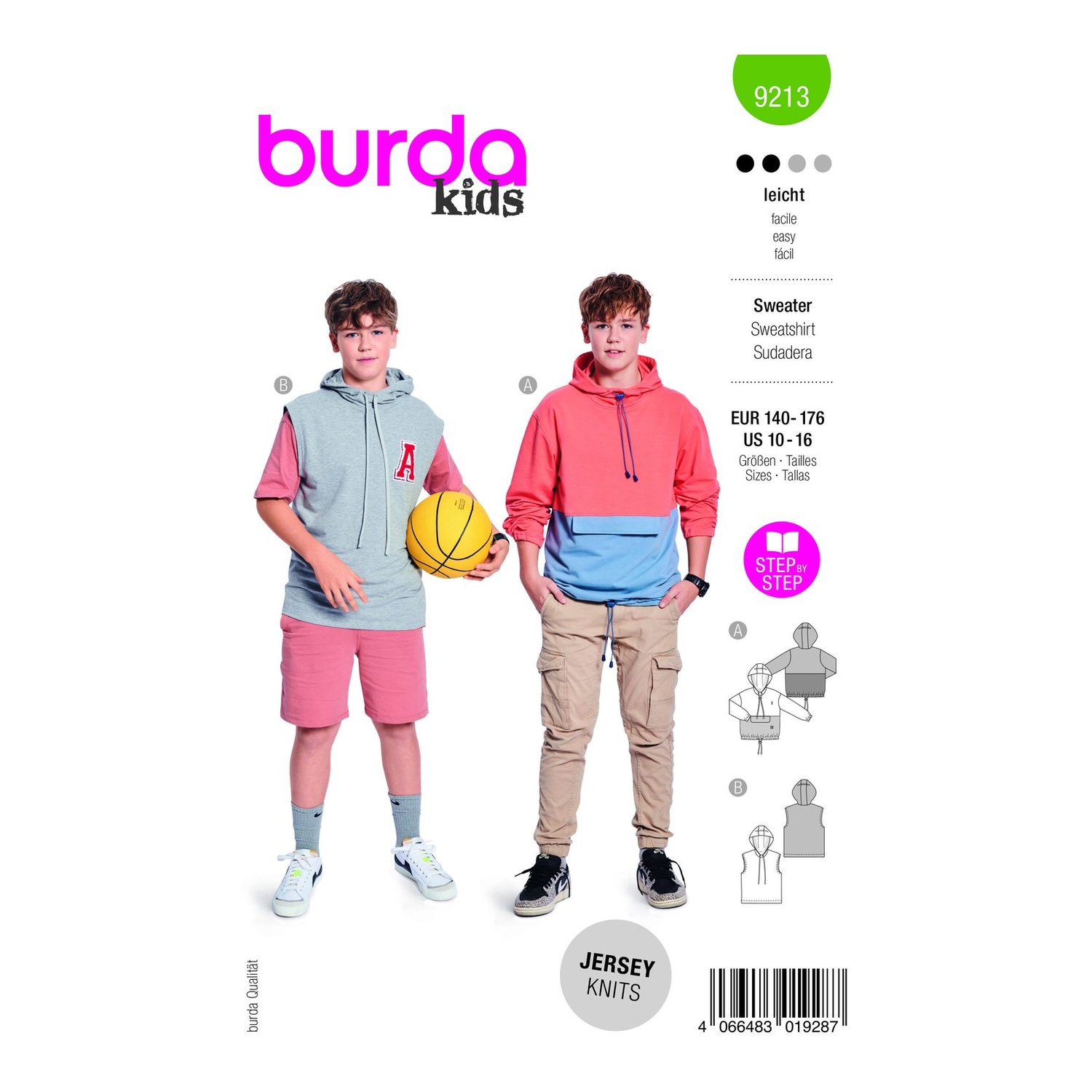 burda style Schnittmuster 9213: Sweater mit Kapuzenkragen, Modellfoto 1