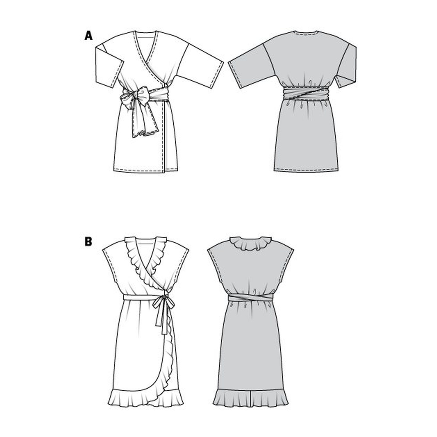 burda style Schnittmuster 6207: Wickelkleid mit Volants, Technische Zeichnung