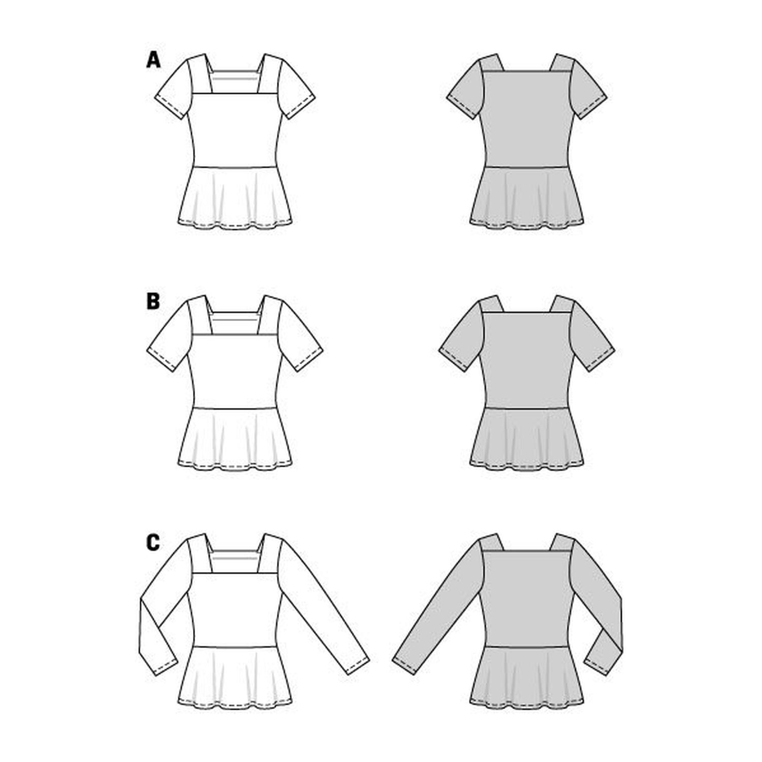burda style Schnittmuster 5908: Jerseybluse mit Schößchen, Technische Zeichnung