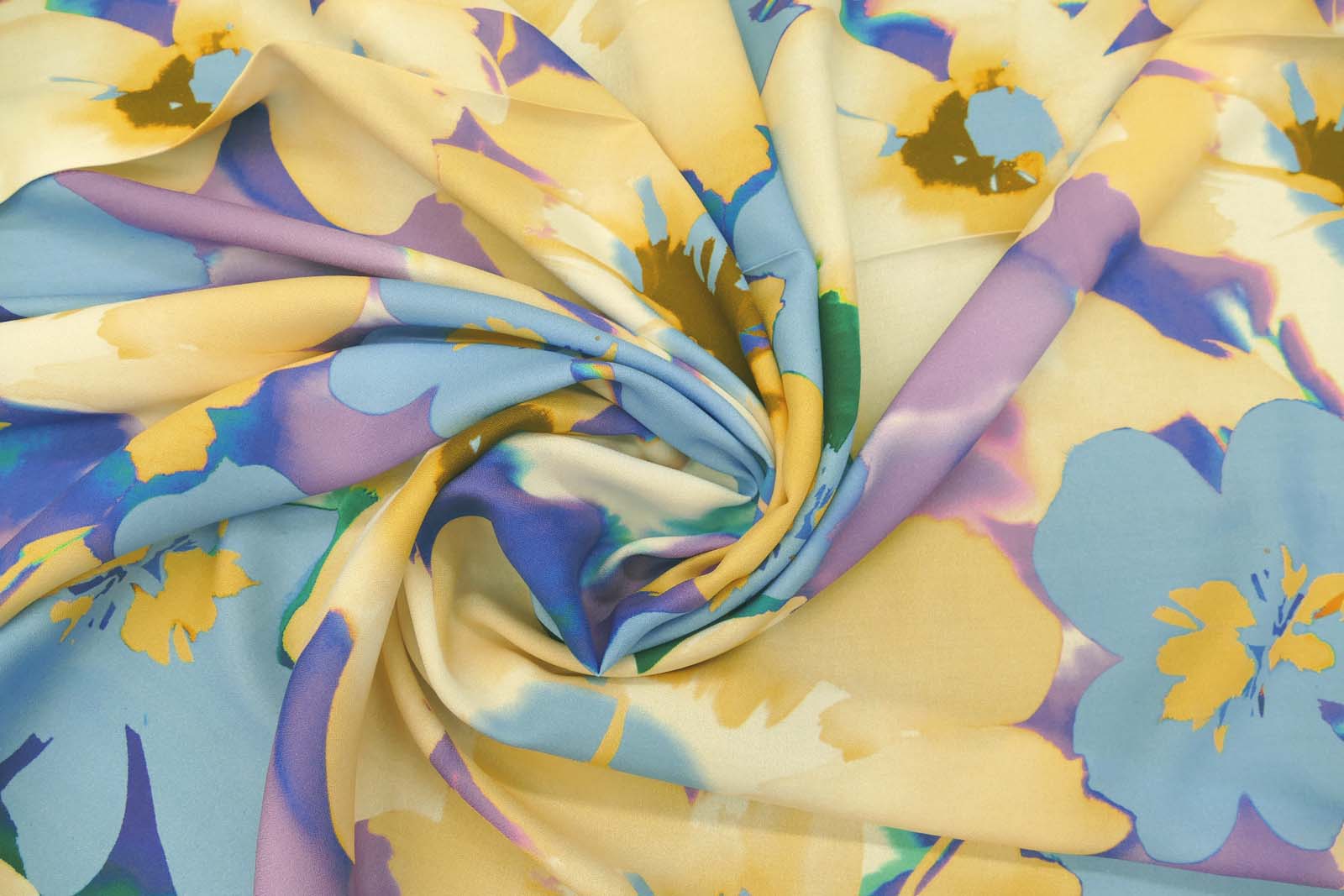 Viskose Crepe blau beige  Blumen