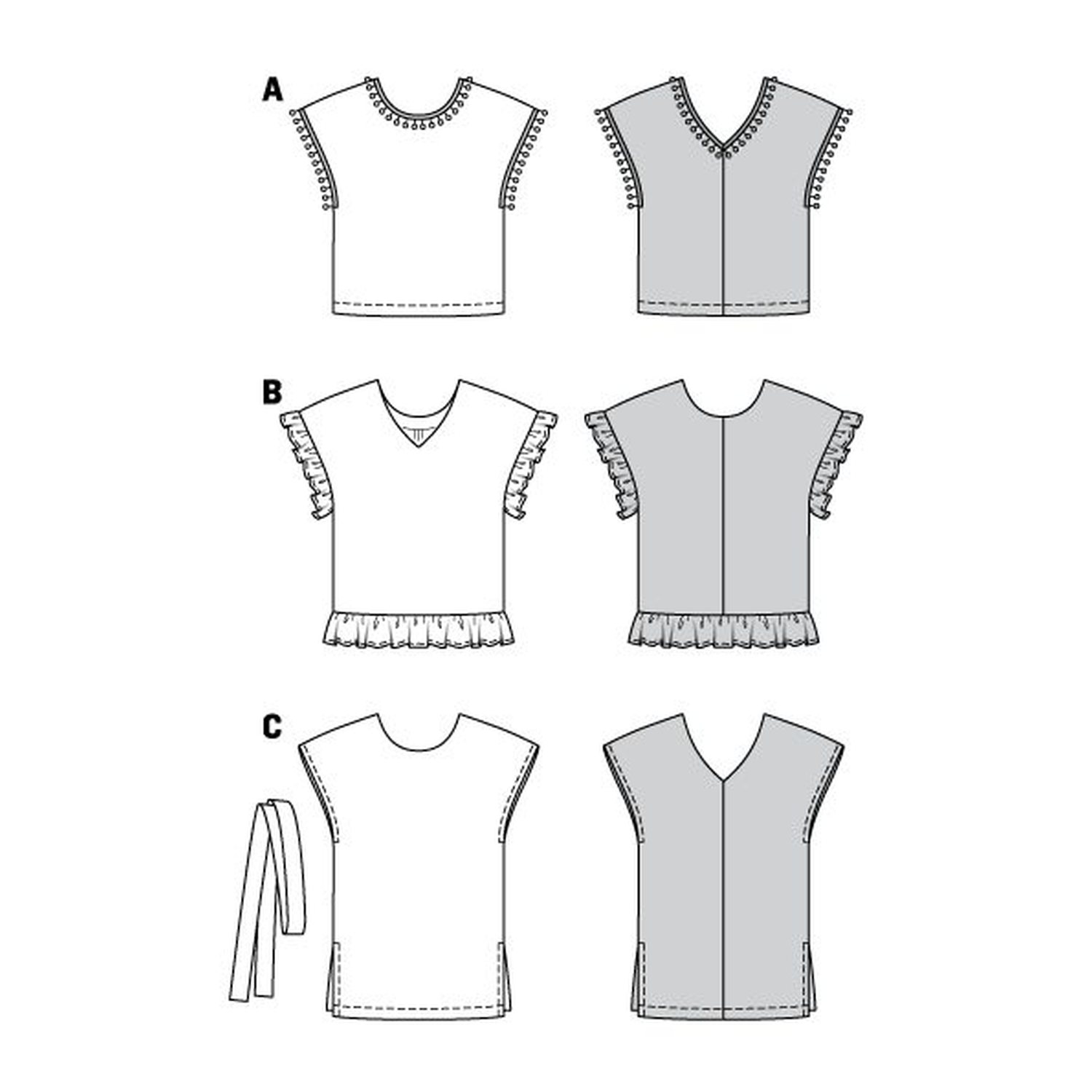 burda style Schnittmuster 6204: T-Shirt mit Fledermausärmeln, Technische Zeichnung