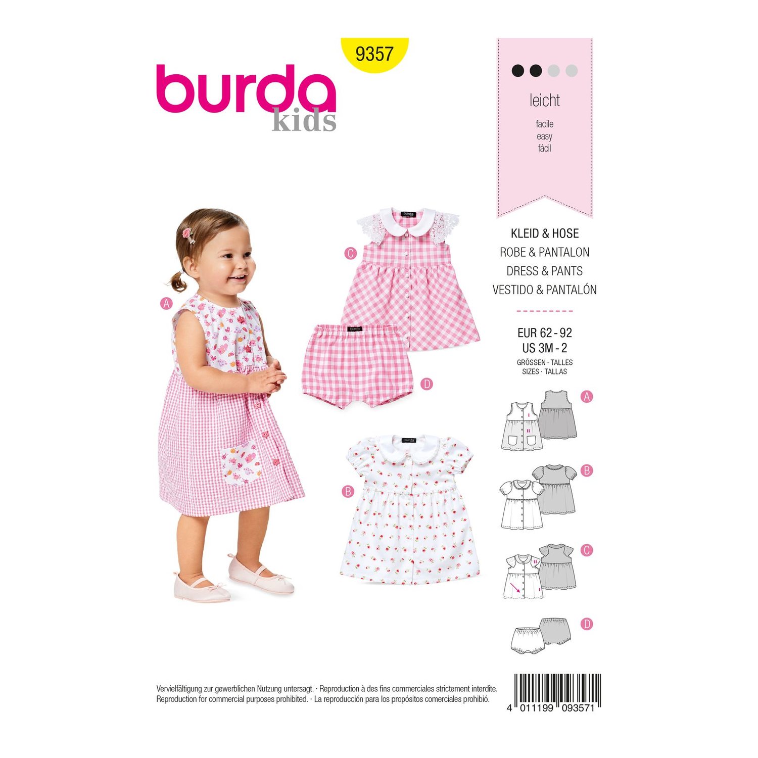 burda style Schnittmuster 9357: Sommerkleid und Babyhöschen, Vorderseite der Schnittmustertüte