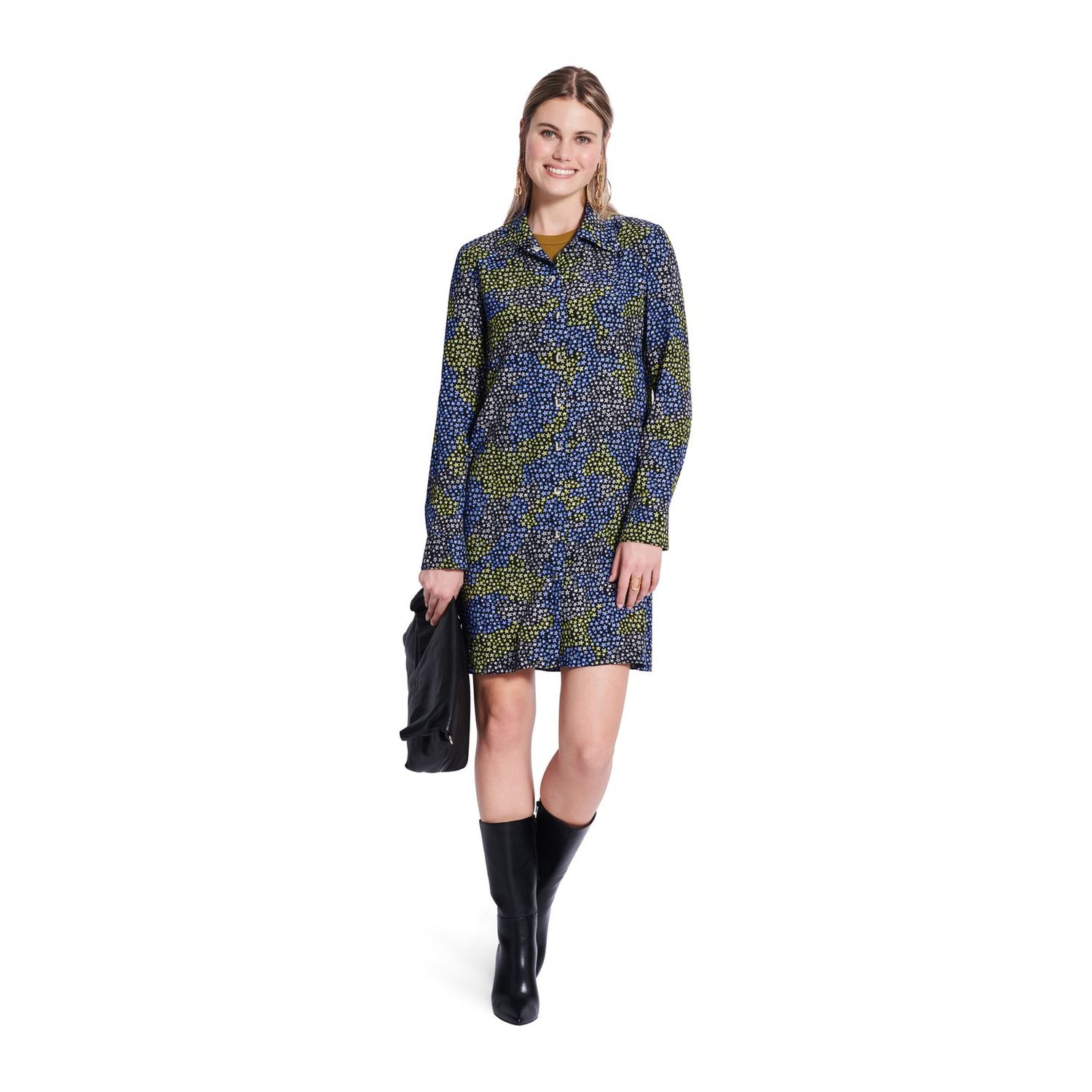 burda style Schnittmuster 5854: Hemdblusenkleid mit kleinem Kragen, Modellfoto 2