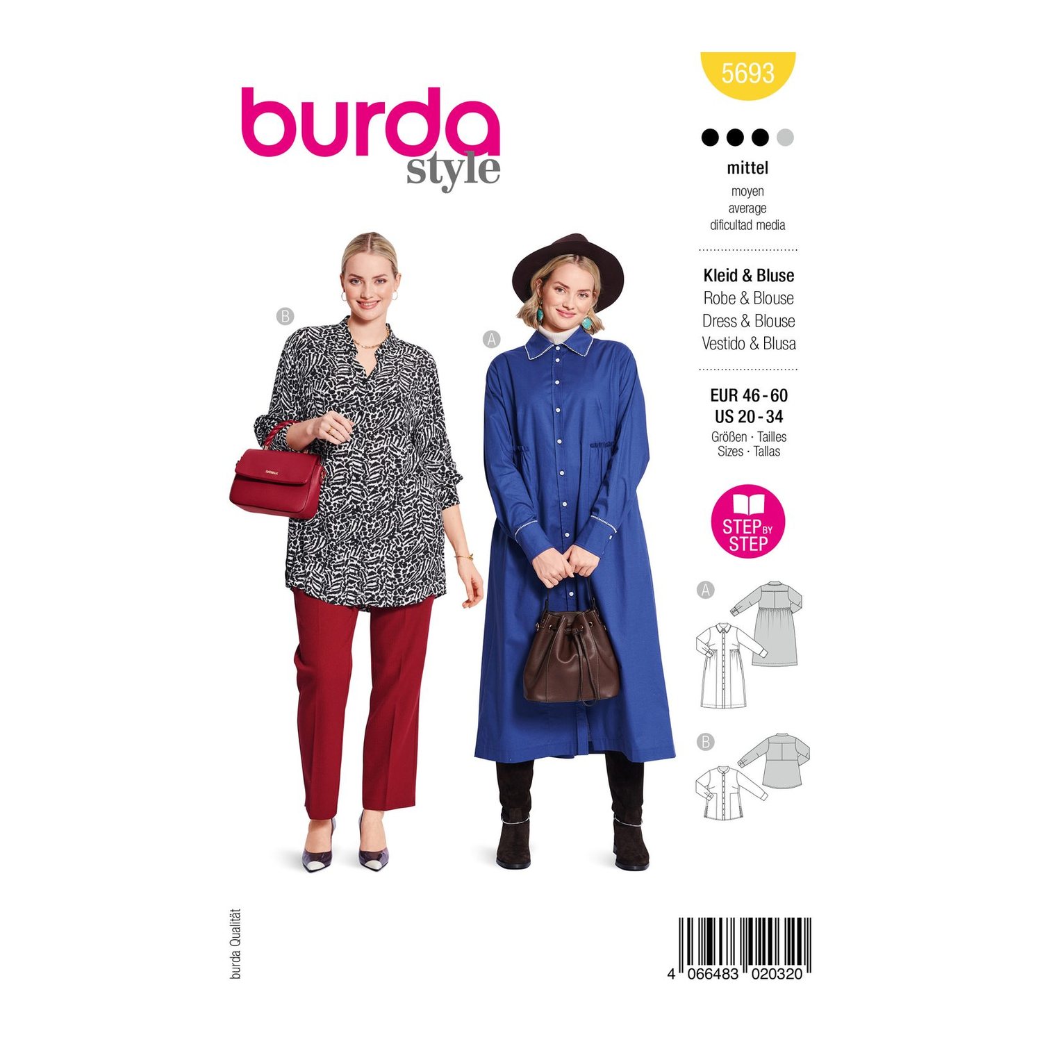 burda style Schnittmuster 5693: Blusenkleid und Bluse, Modellfoto 1