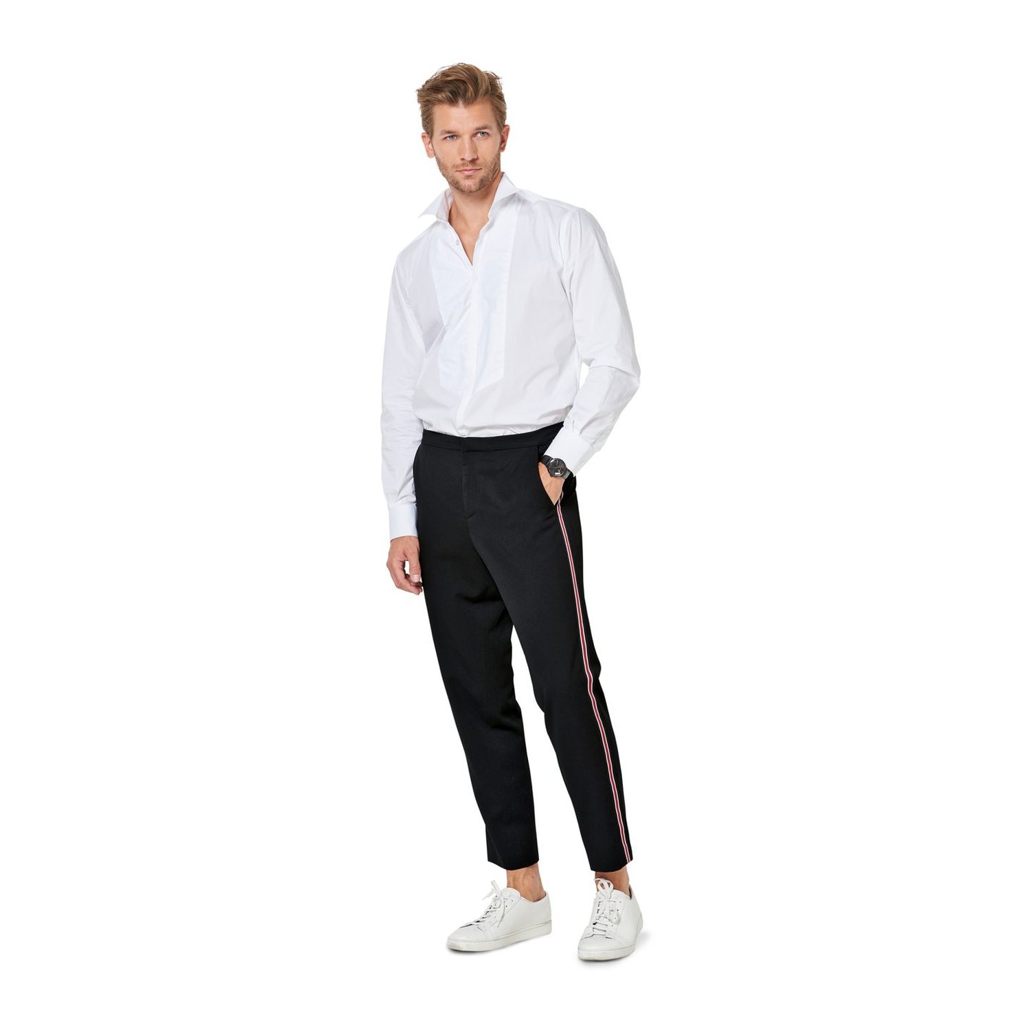 burda style Schnittmuster 6350: Herrenhose mit Kontrastband, Modellfoto 1