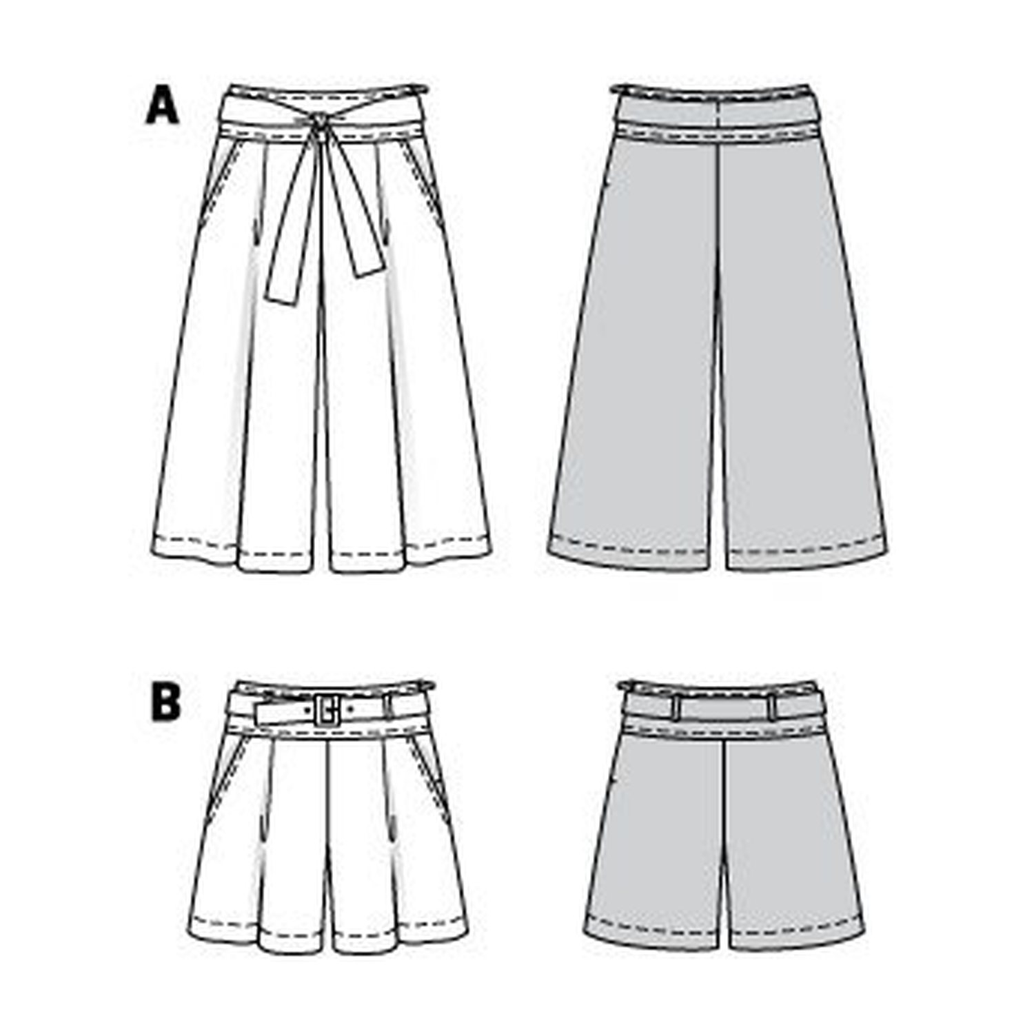 burda style Schnittmuster 6138: High-Waist-Culotte und Shorts, Technische Zeichnung