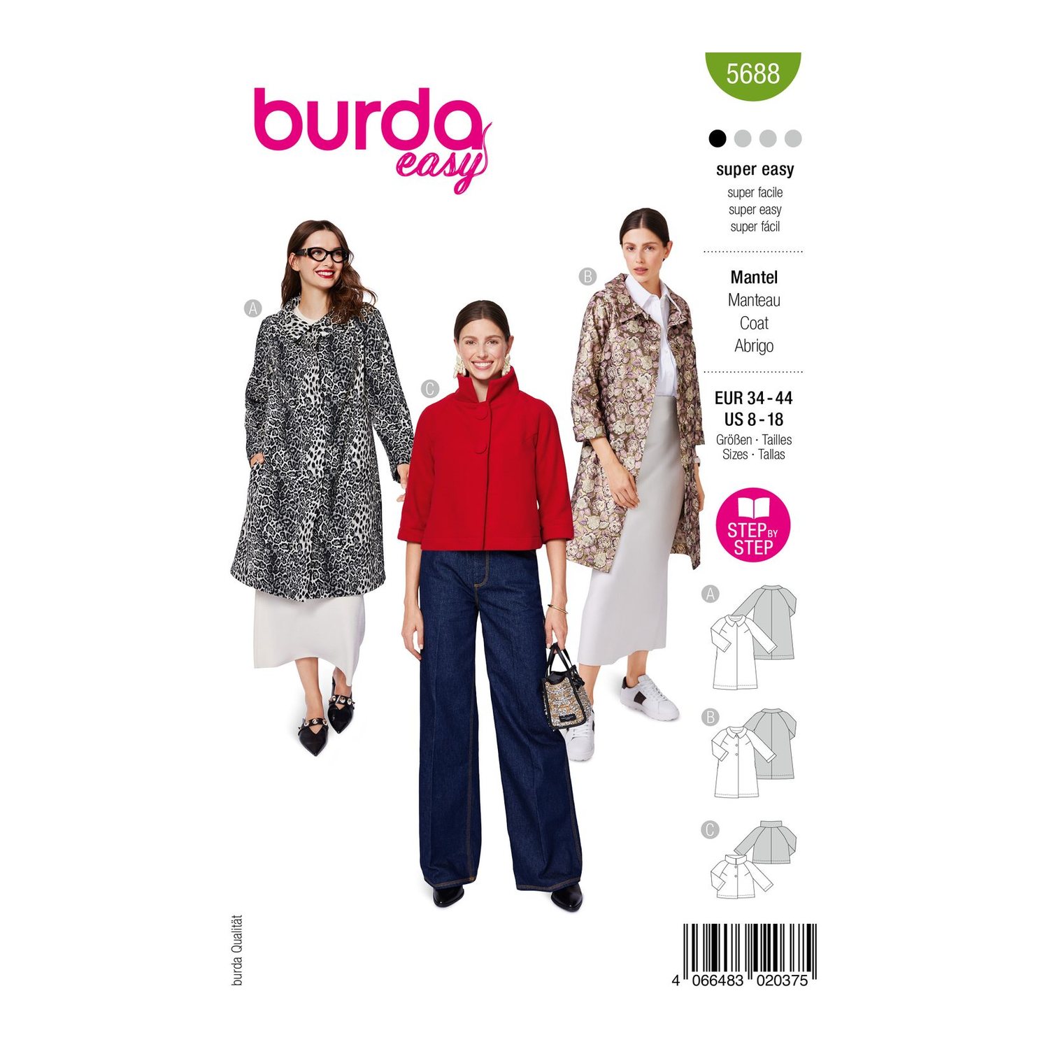 burda style Schnittmuster 5688: Mäntel und Jacke im Retro-Stil, Modellfoto 1