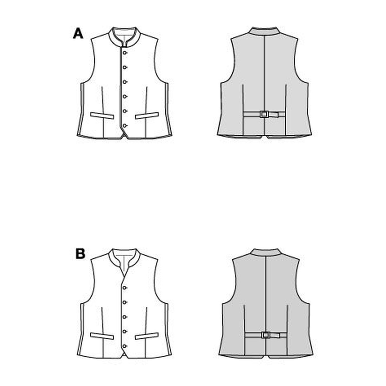 burda style Schnittmuster 5624: Trachtenweste und klassische Weste, Technische Zeichnung