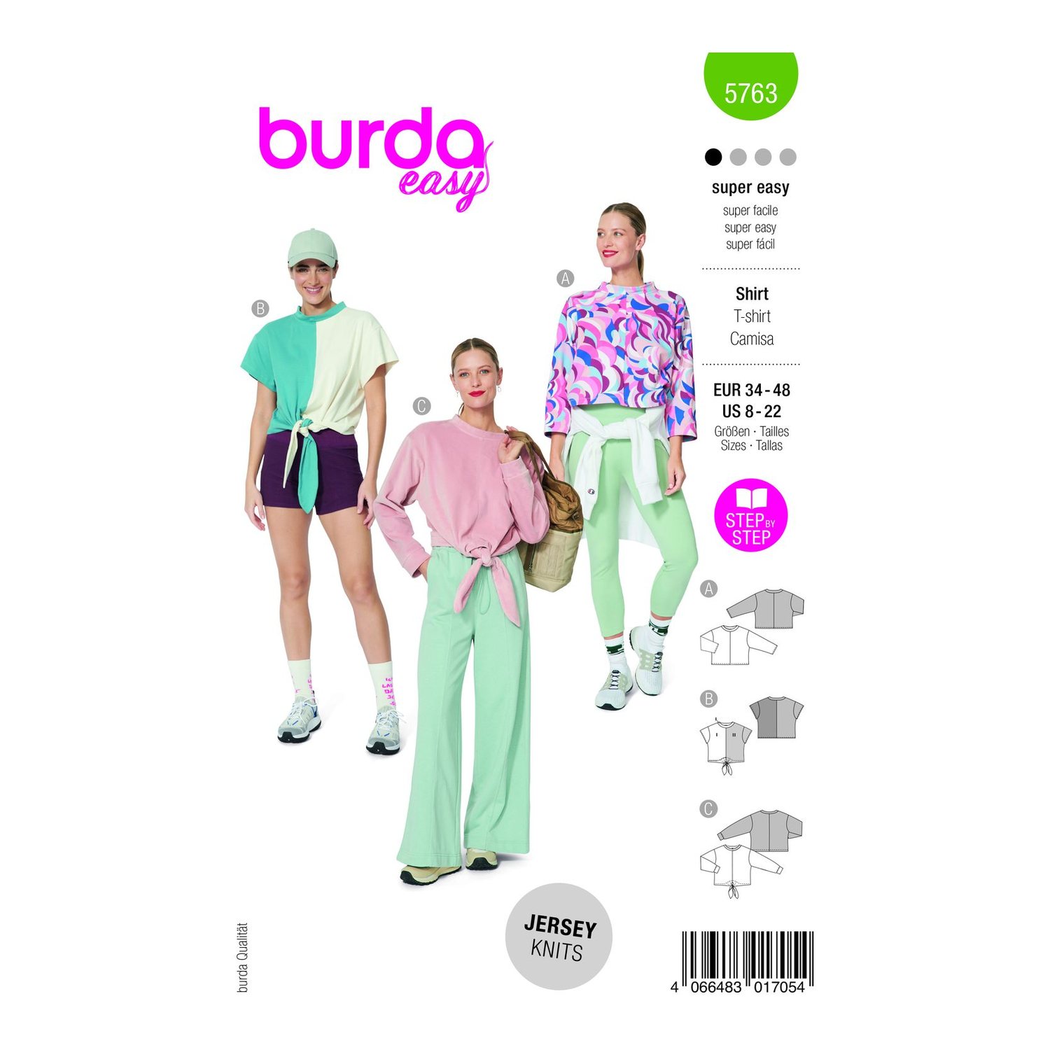 burda style Schnittmuster 5763: Shirts mit Knotendetail, Modellfoto 1
