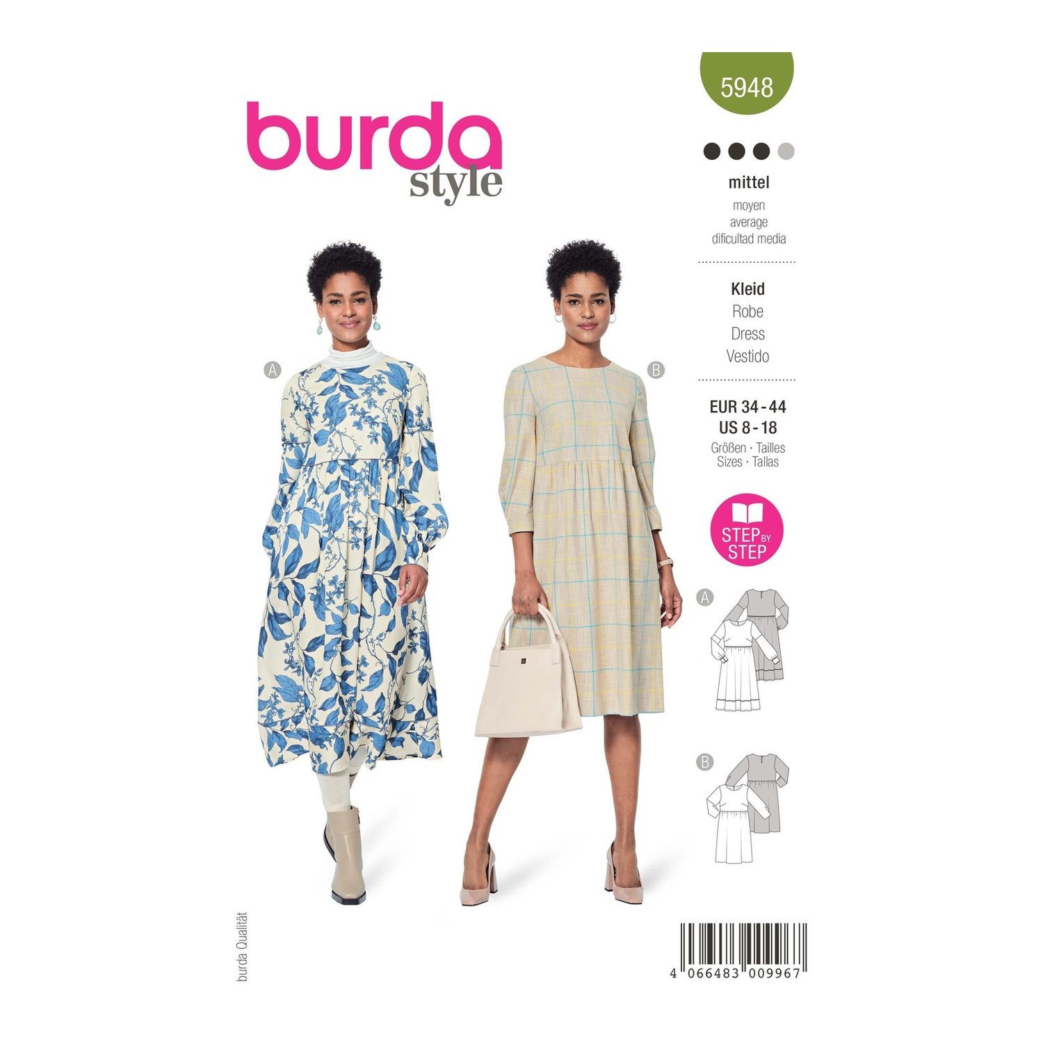 burda style Schnittmuster 5948: Kleid mit hoher Taille, Modellfoto 1