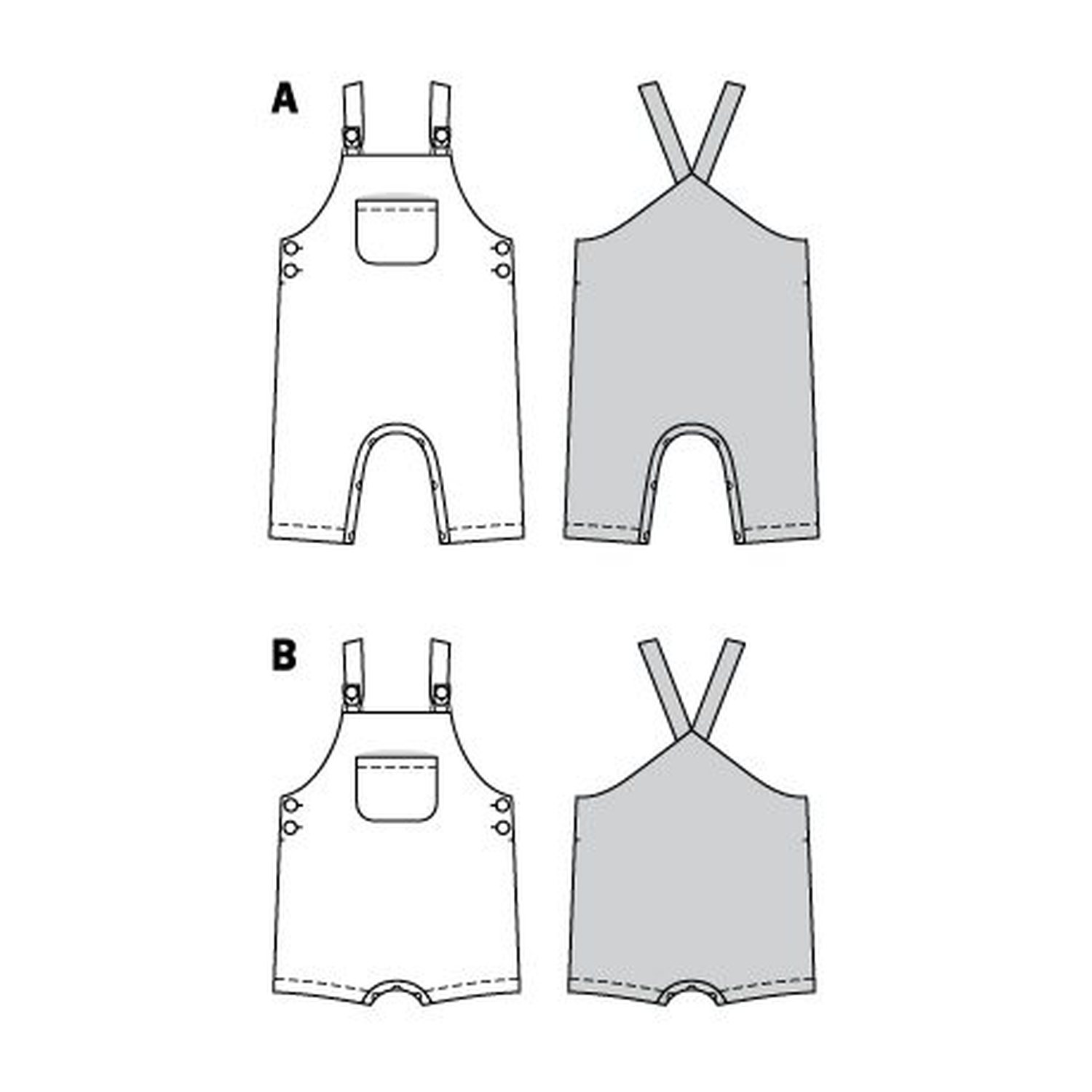 burda style Schnittmuster 9295: Latzhose mit Knopfträgern, Technische Zeichnung