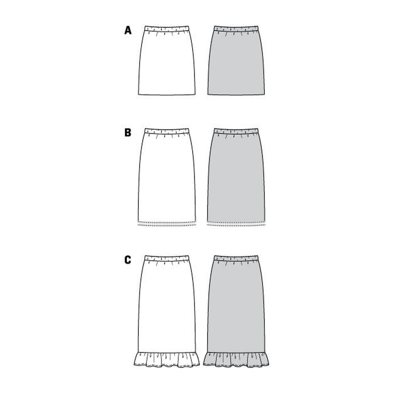 burda style Schnittmuster 6073: Schmaler Rock mit Gummibund, Technische Zeichnung