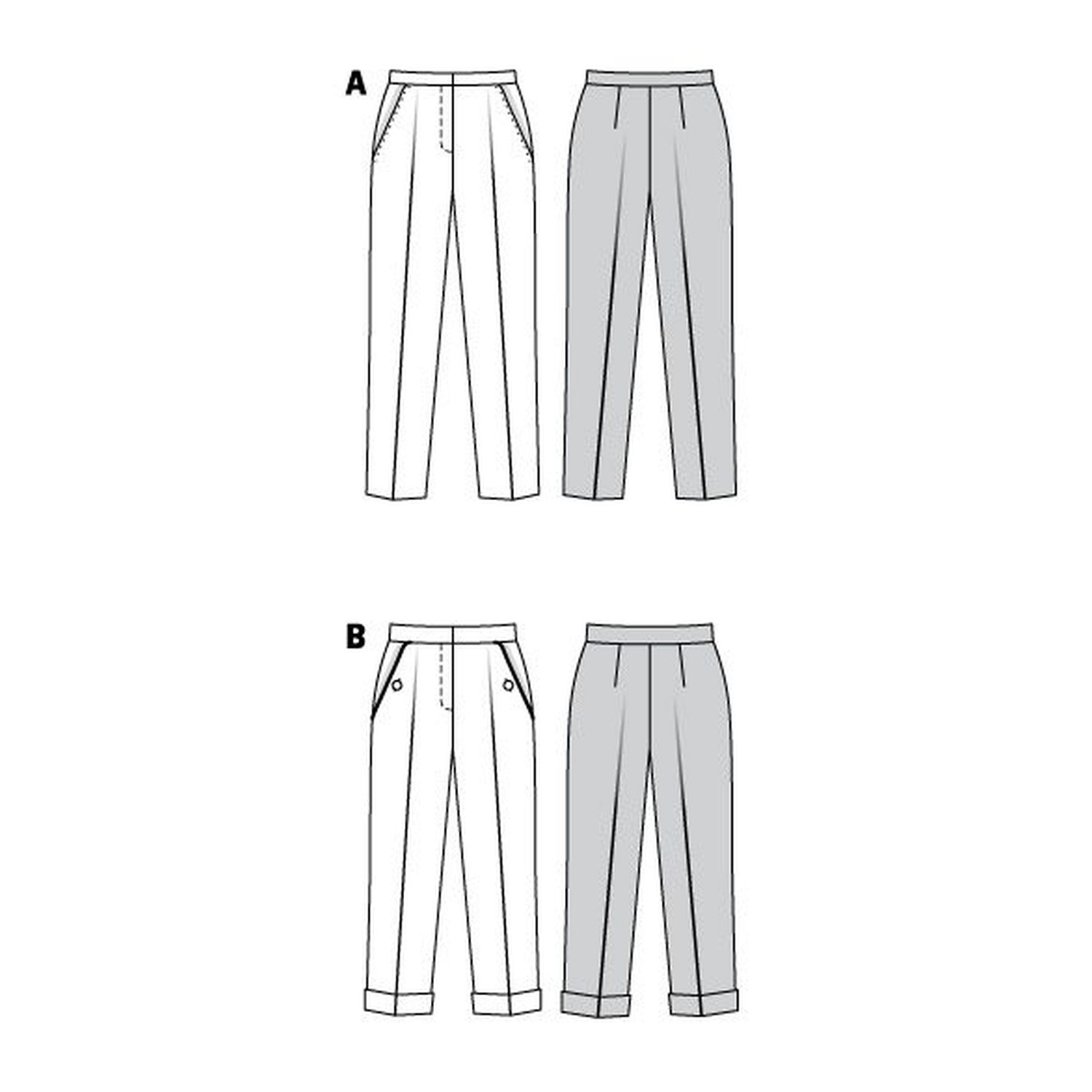 burda style Schnittmuster 6101: Stoffhose mit Bügelfalte, Technische Zeichnung