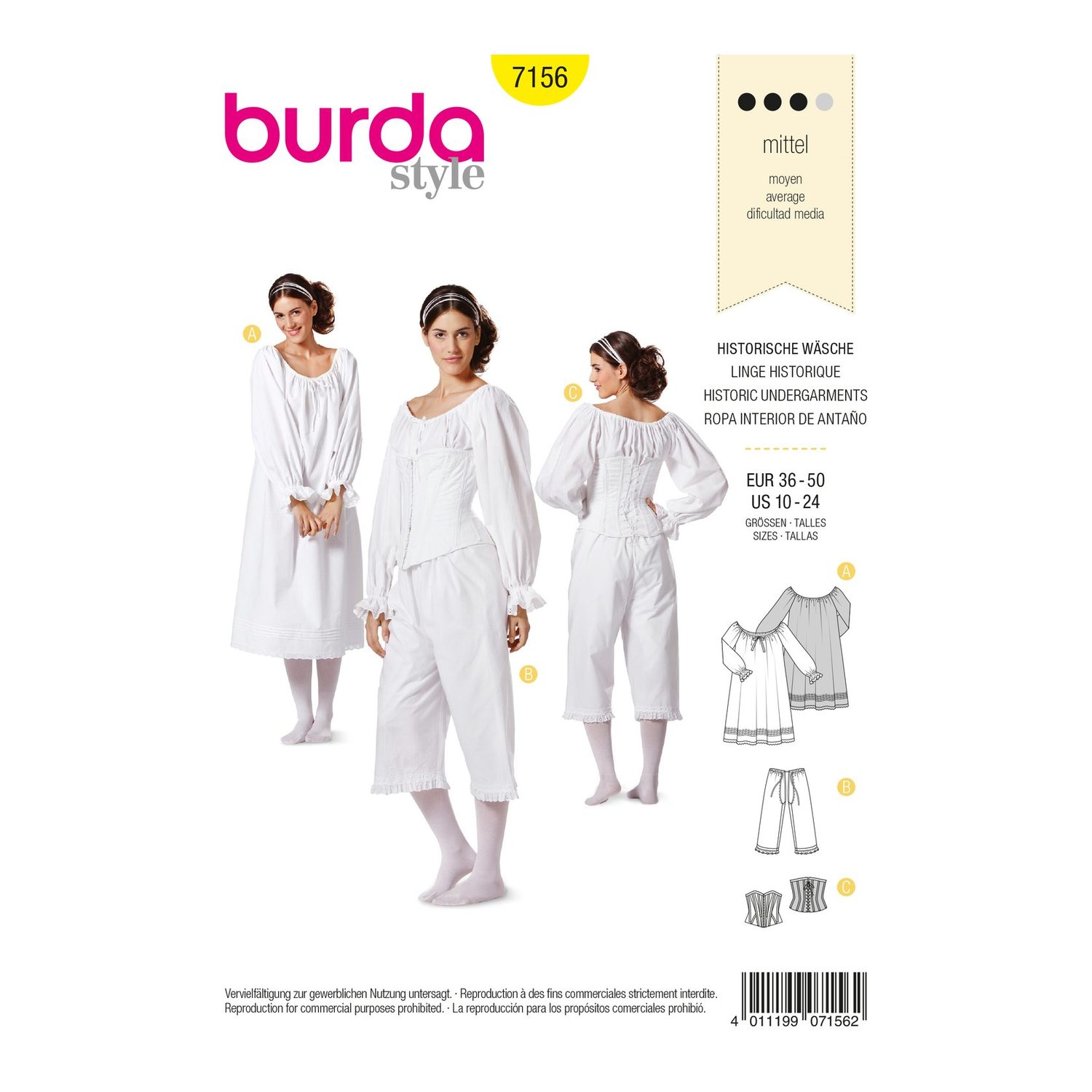 burda style Schnittmuster 7156: Mittelalterliches Hemd und Mieder, Vorderseite der Schnittmustertüte