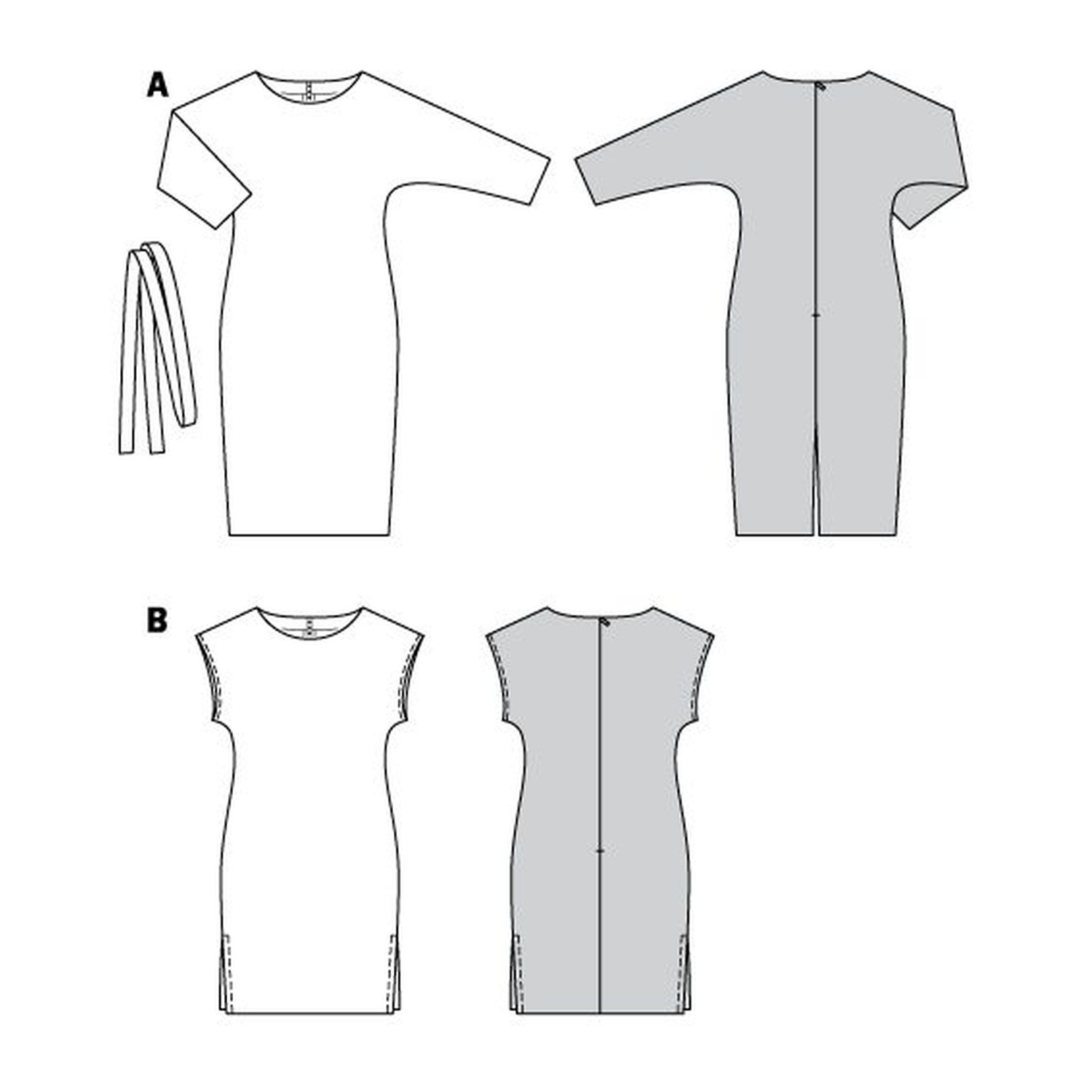 burda style Schnittmuster 6322: Tunikakleid und Hängerkleid, Technische Zeichnung
