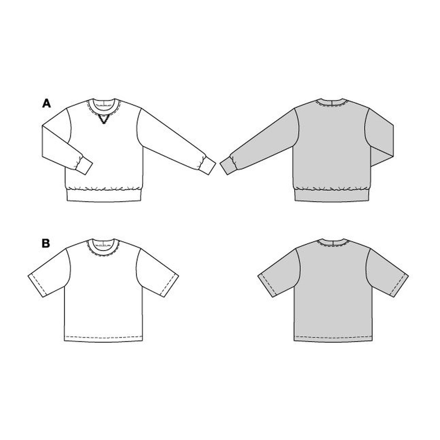 burda style Schnittmuster 5682: Herren-Sweatshirt und T-Shirt, Technische Zeichnung