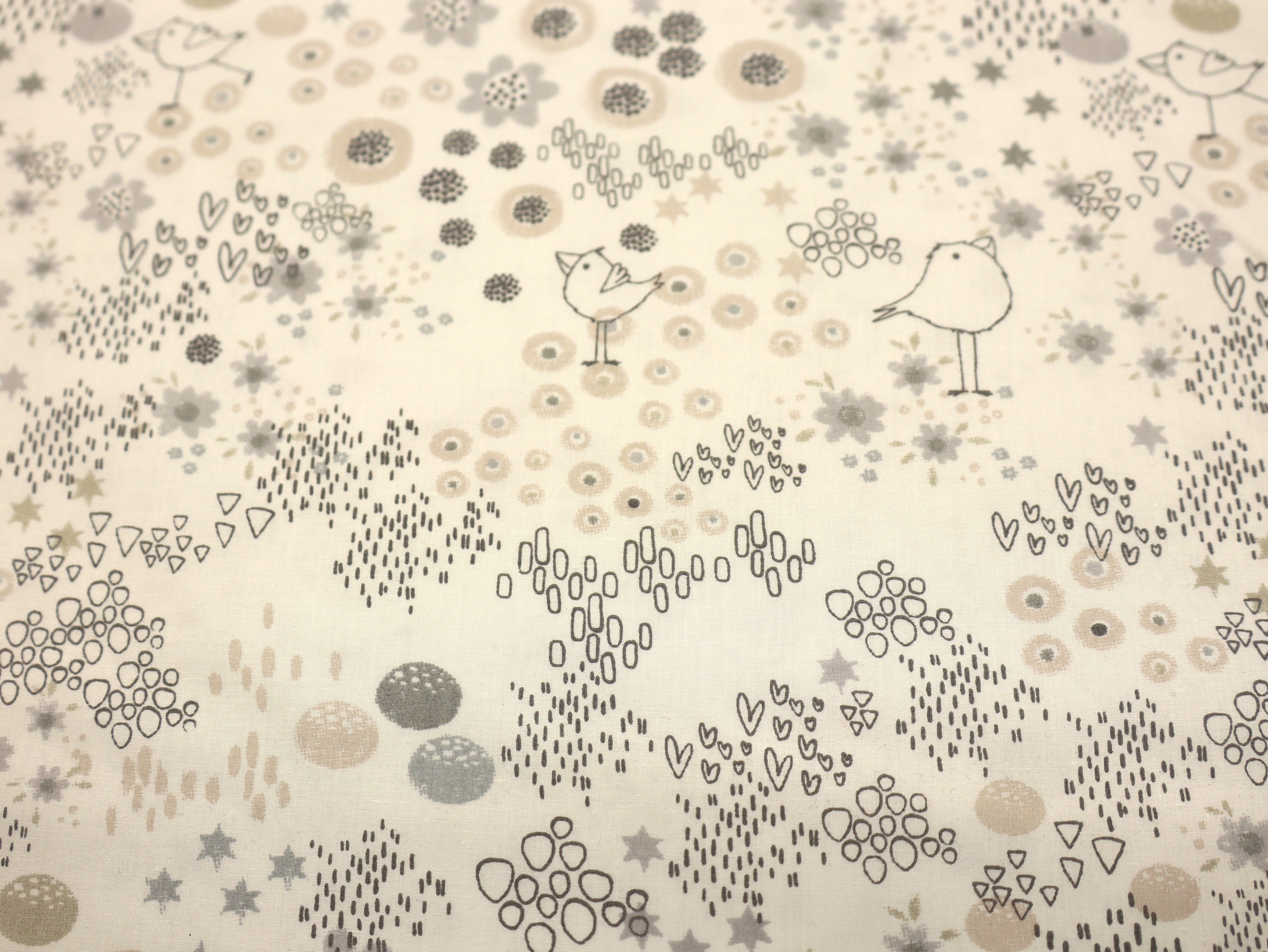 Baumwollpopeline Vögel weiß beige