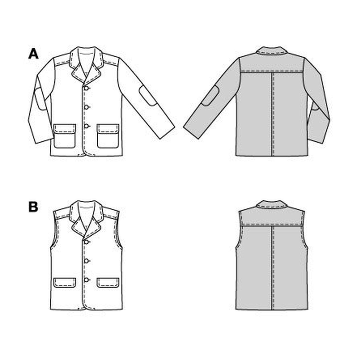 burda style Schnittmuster 9234: Reversjacke und Weste für Jungen, Technische Zeichnung
