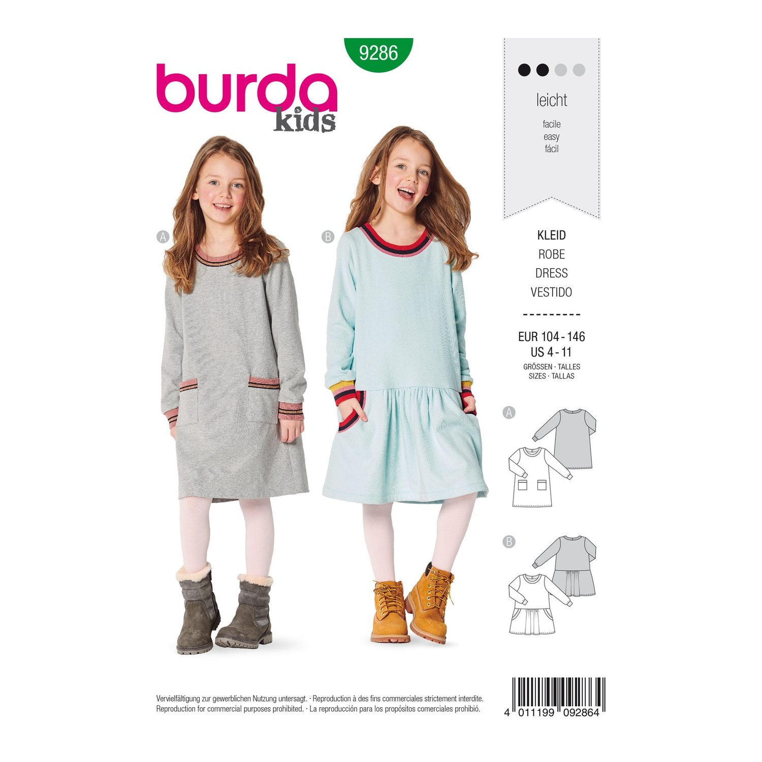burda style Schnittmuster 9286: Shirtkleid mit Bündchen, Vorderseite der Schnittmustertüte