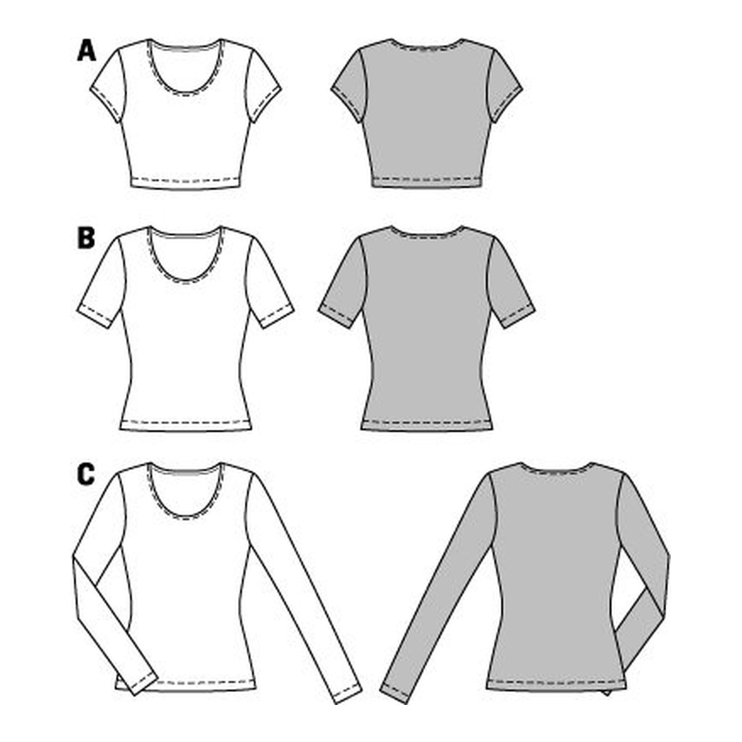 burda style Schnittmuster 6820: Tailliertes Jerseyshirt, Technische Zeichnung