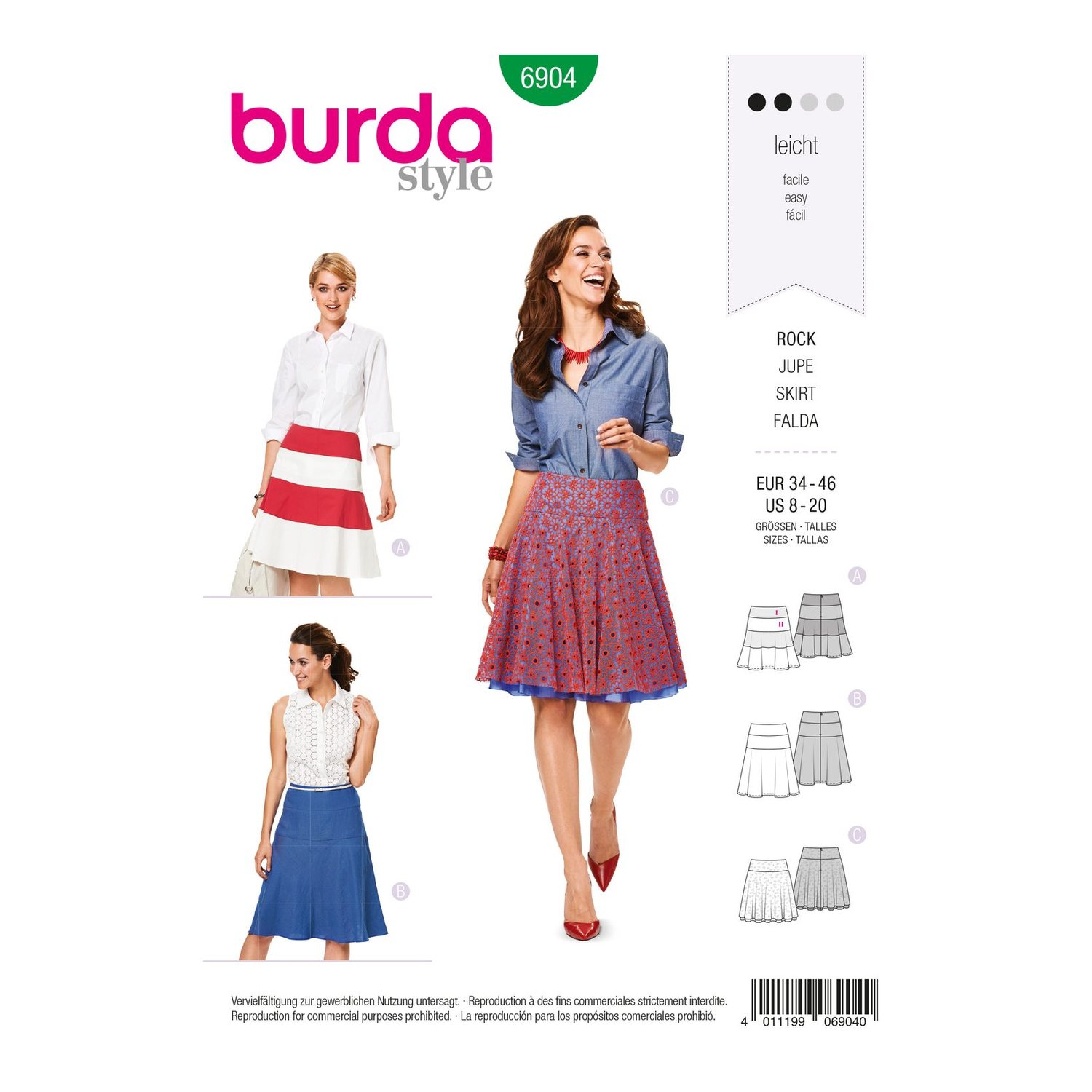 burda style Schnittmuster 6904: Rock mit Hüftpasse, Vorderseite der Schnittmustertüte