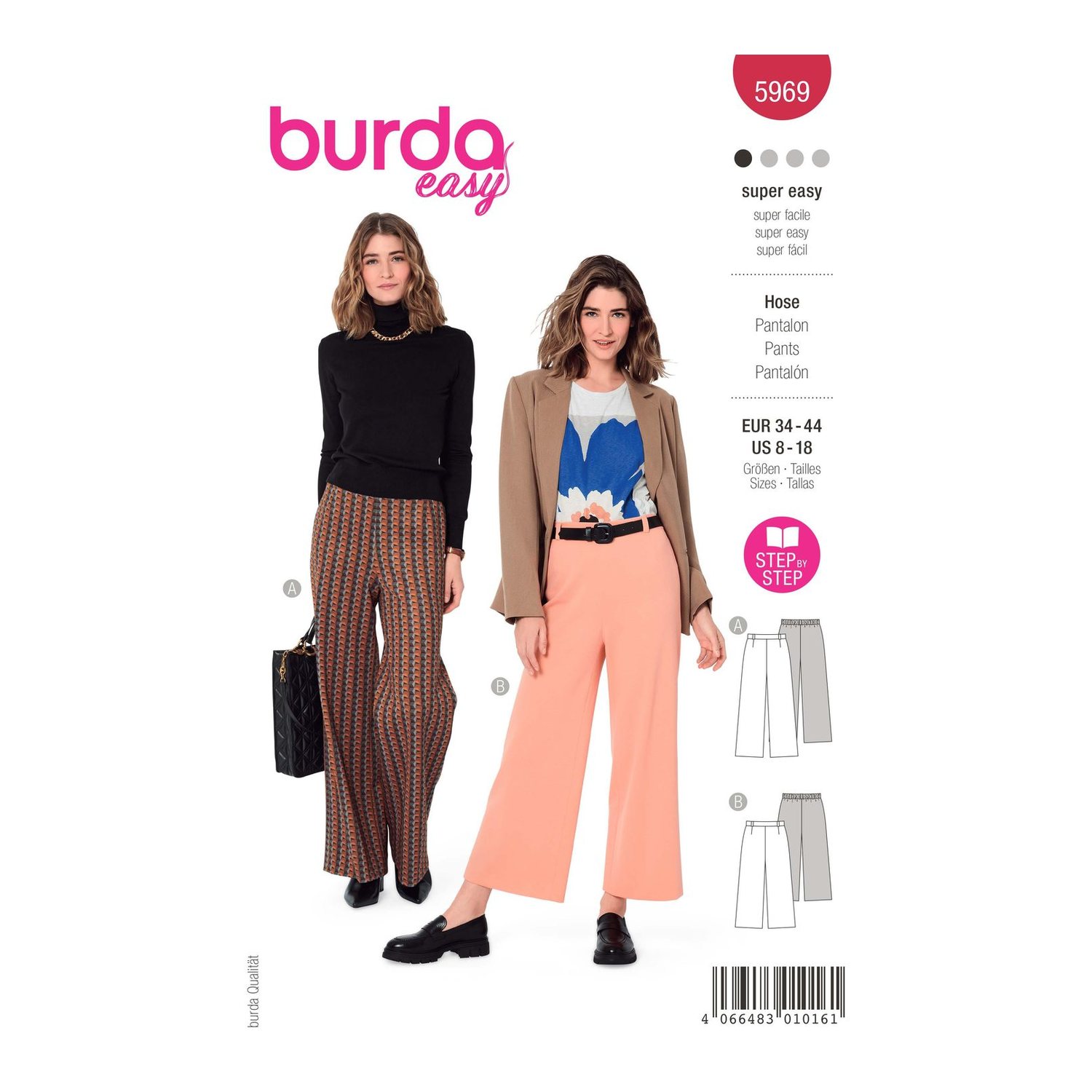 burda style Schnittmuster 5969: Hose und Culotte mit Gummizug, Modellfoto 1