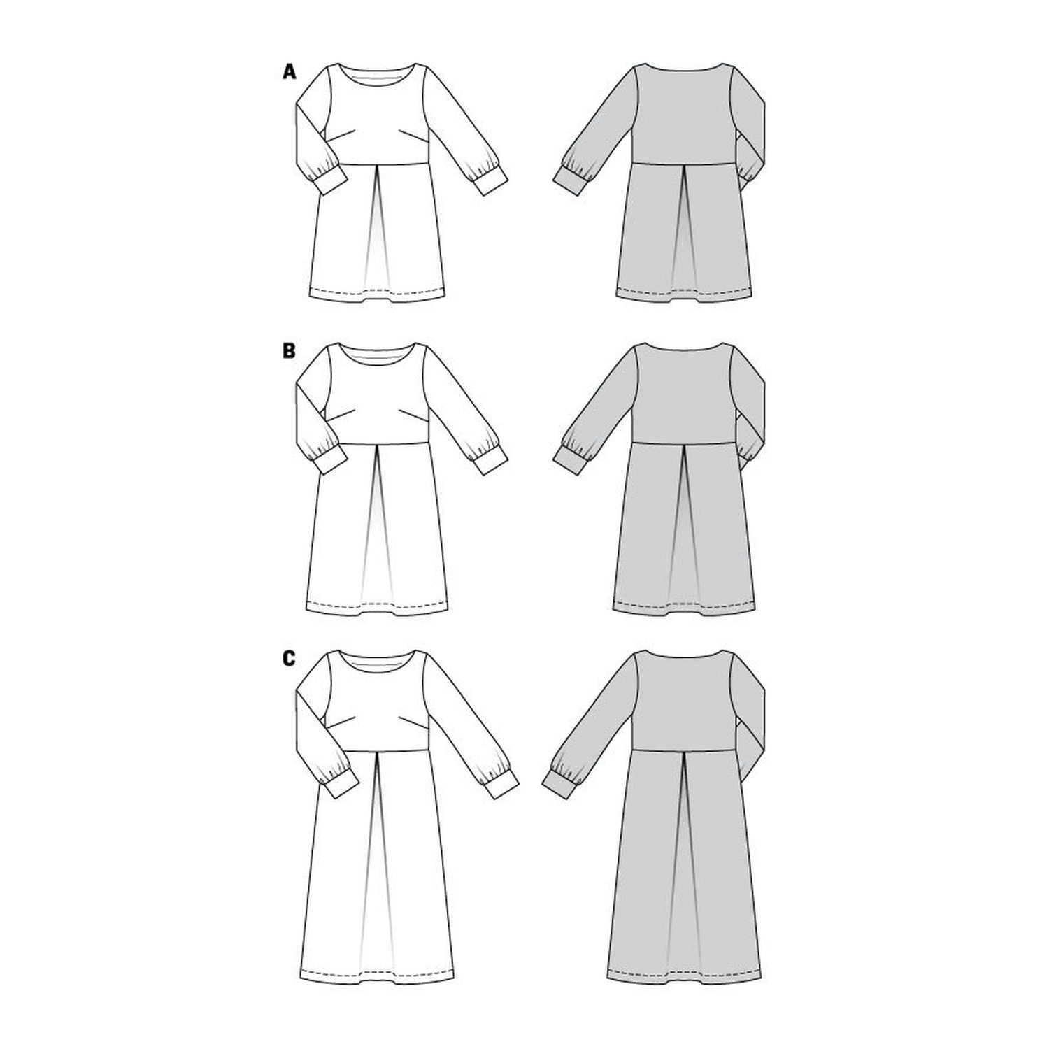 burda style Schnittmuster 5975: Kleid mit U-Boot-Ausschnitt, Technische Zeichnung