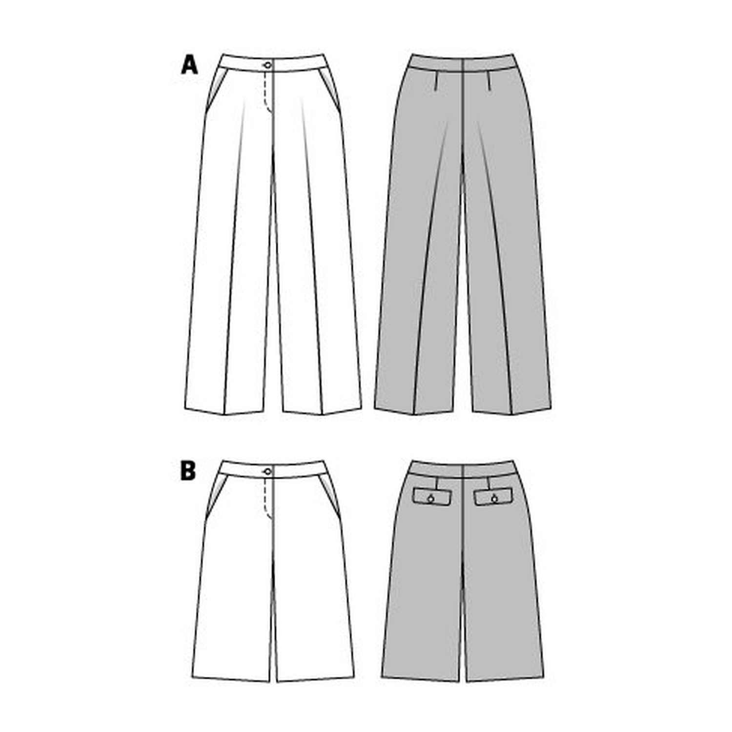 burda style Schnittmuster 6613: Weite Hose mit Formbund, Technische Zeichnung